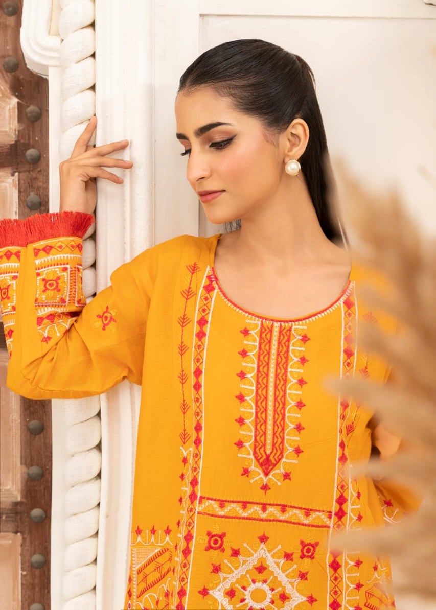 Gulposh JENIFER EMBROIDERY (STITCHED ) MUSTARD Women 2pcs