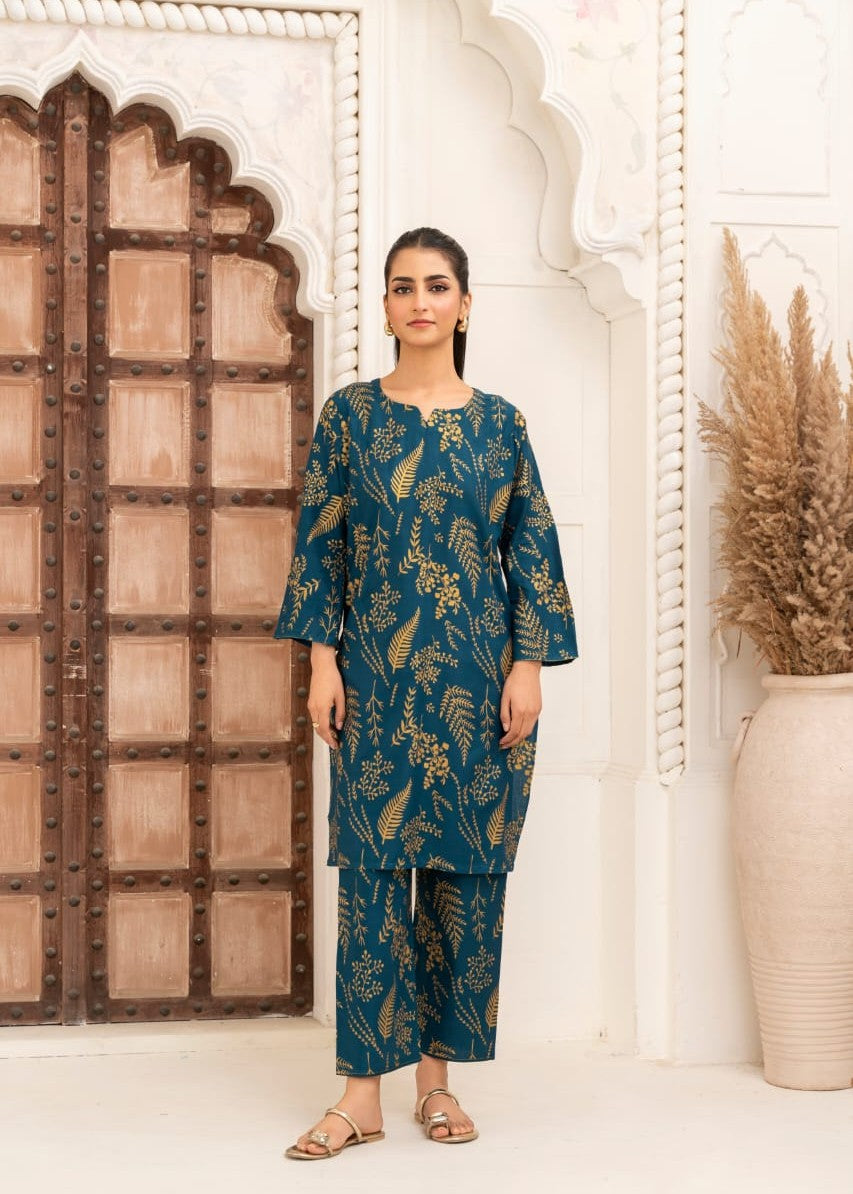 Gulposh FLORAL LEAF (STITCHED ) TEAL Women 2pcs