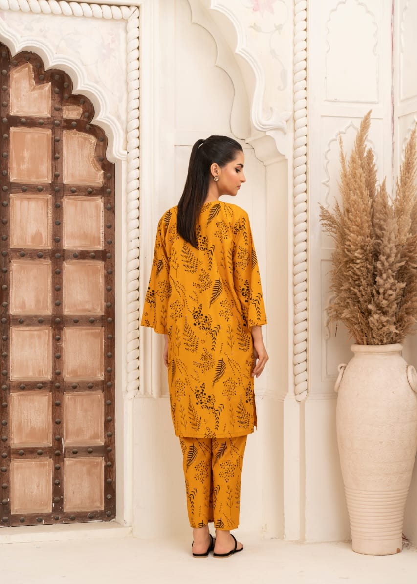 Gulposh FLORAL LEAF (STITCHED ) MUSTARD Women 2pcs