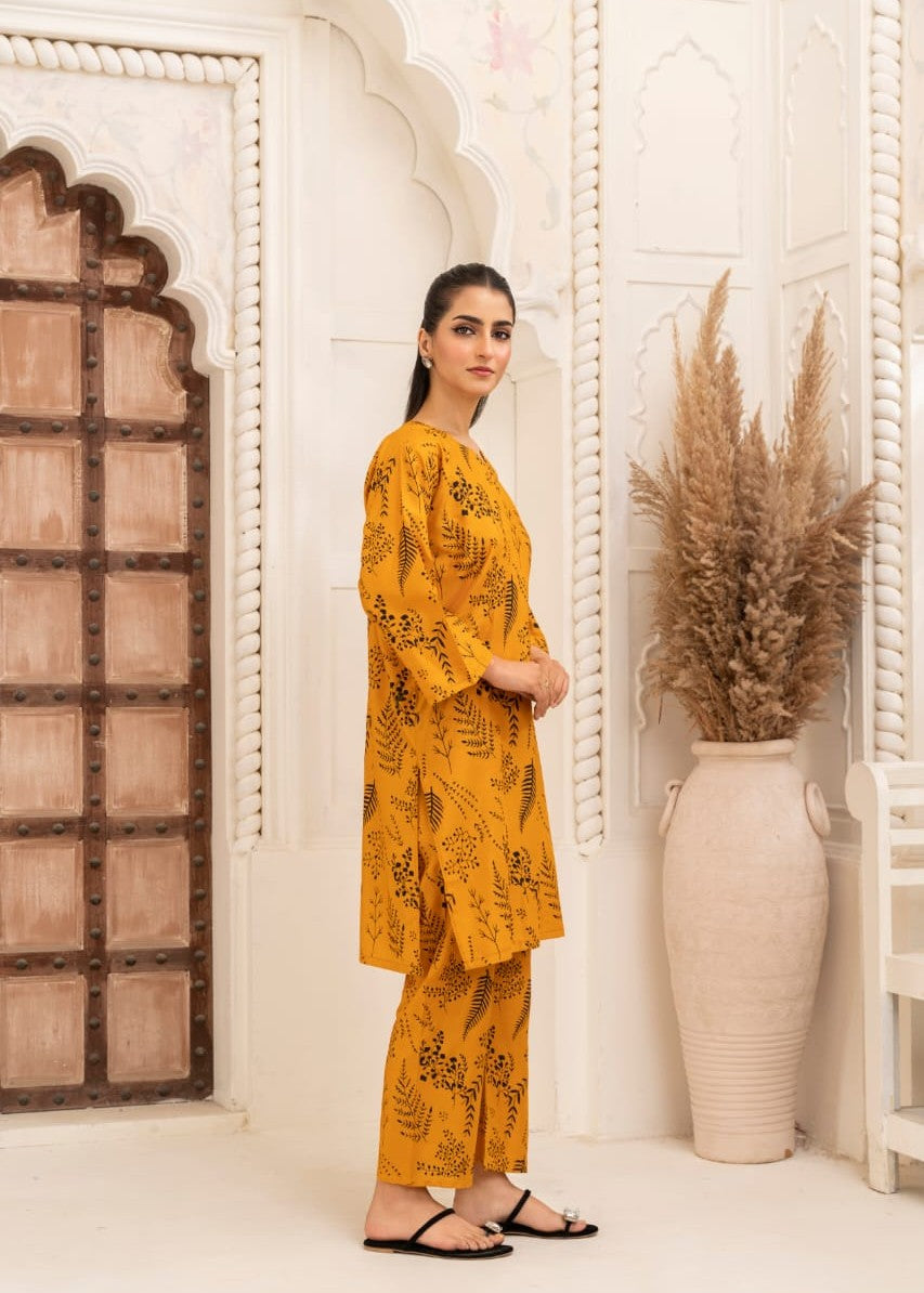 Gulposh FLORAL LEAF (STITCHED ) MUSTARD Women 2pcs