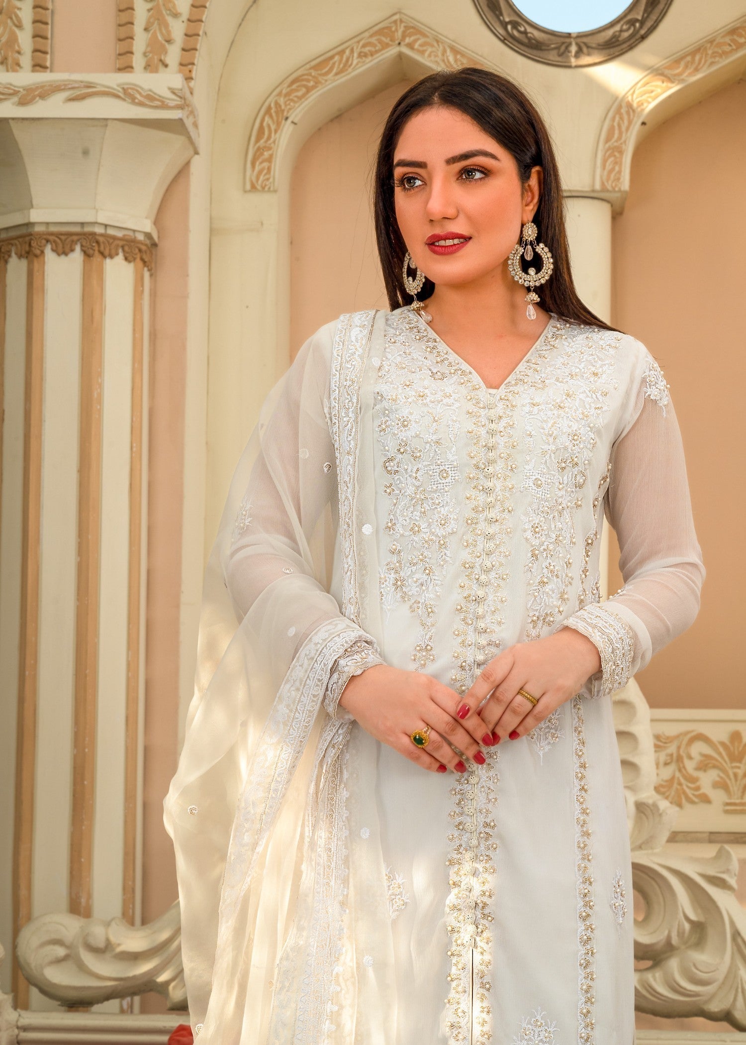 Alyssa White chiffon suit ALL202 Women 3pcs