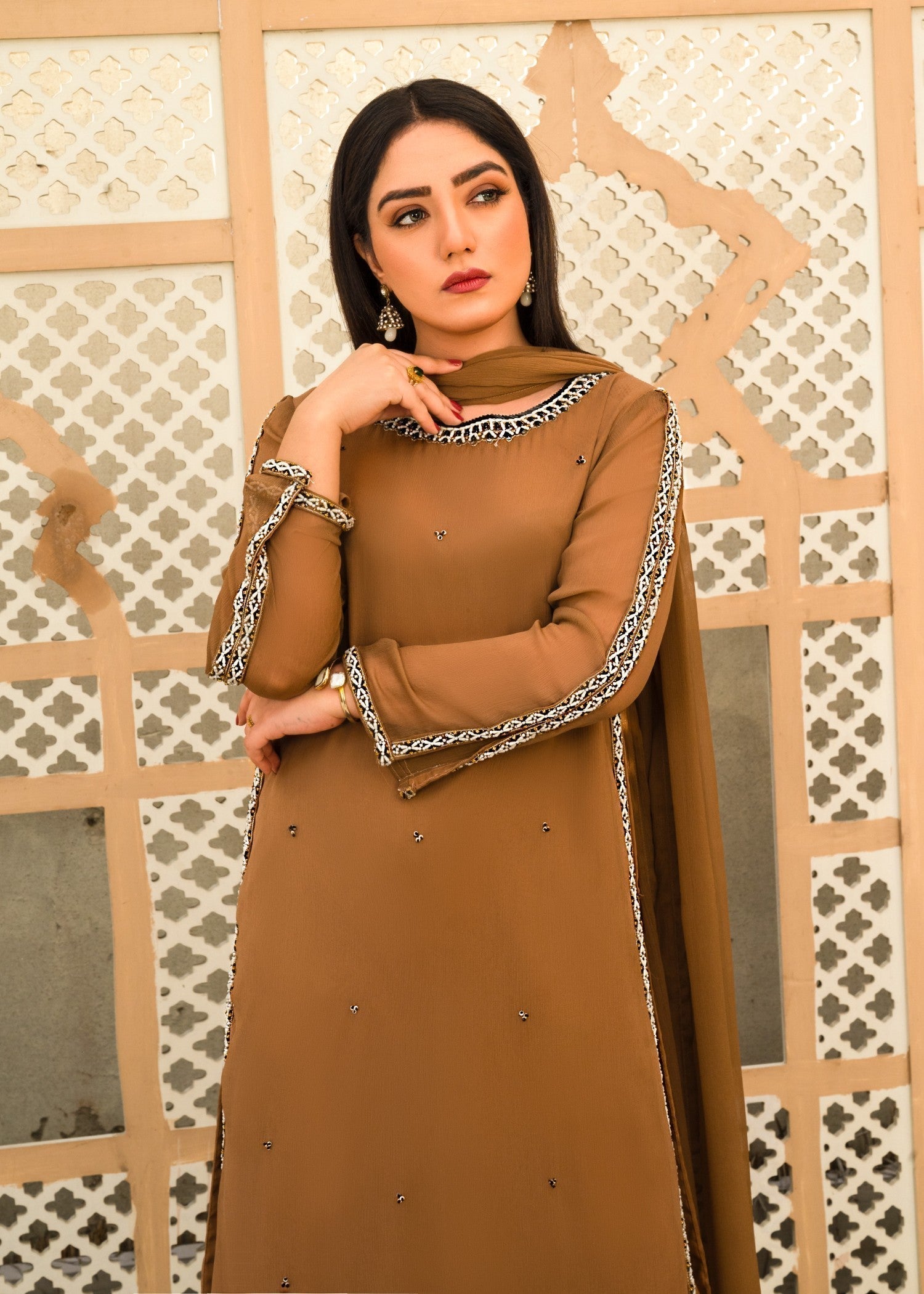 Alyssa Brown chiffon suit ALL203 Women 3pcs