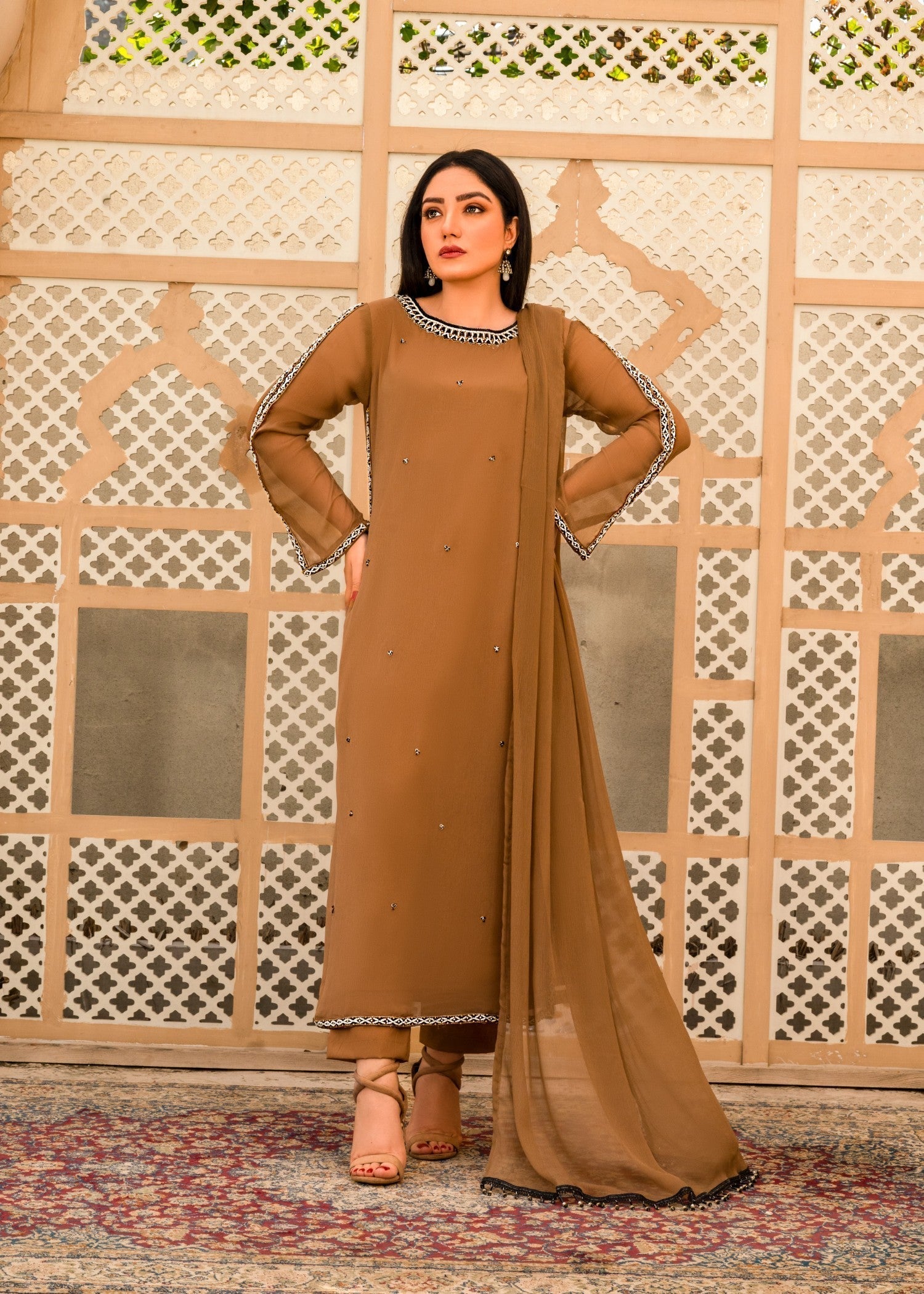 Alyssa Brown chiffon suit ALL203 Women 3pcs