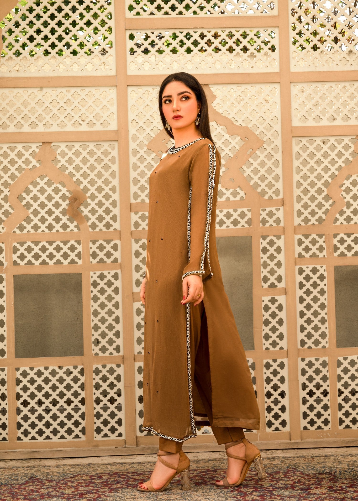 Alyssa Brown chiffon suit ALL203 Women 3pcs