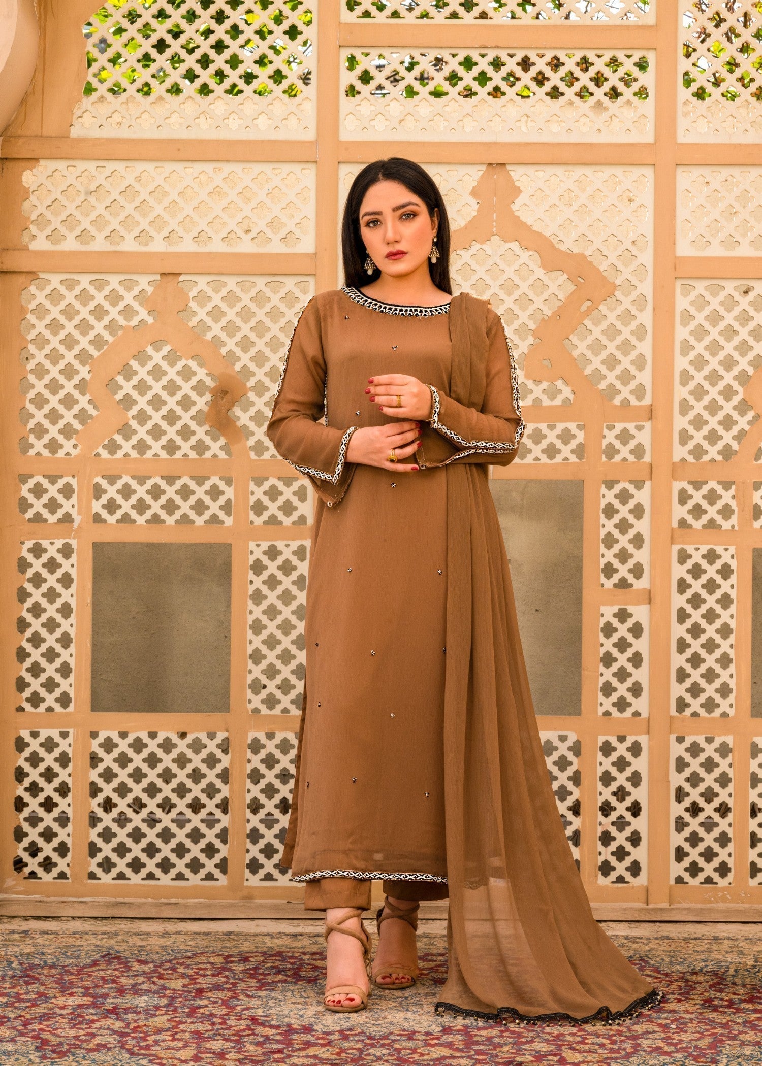 Alyssa Brown chiffon suit ALL203 Women 3pcs