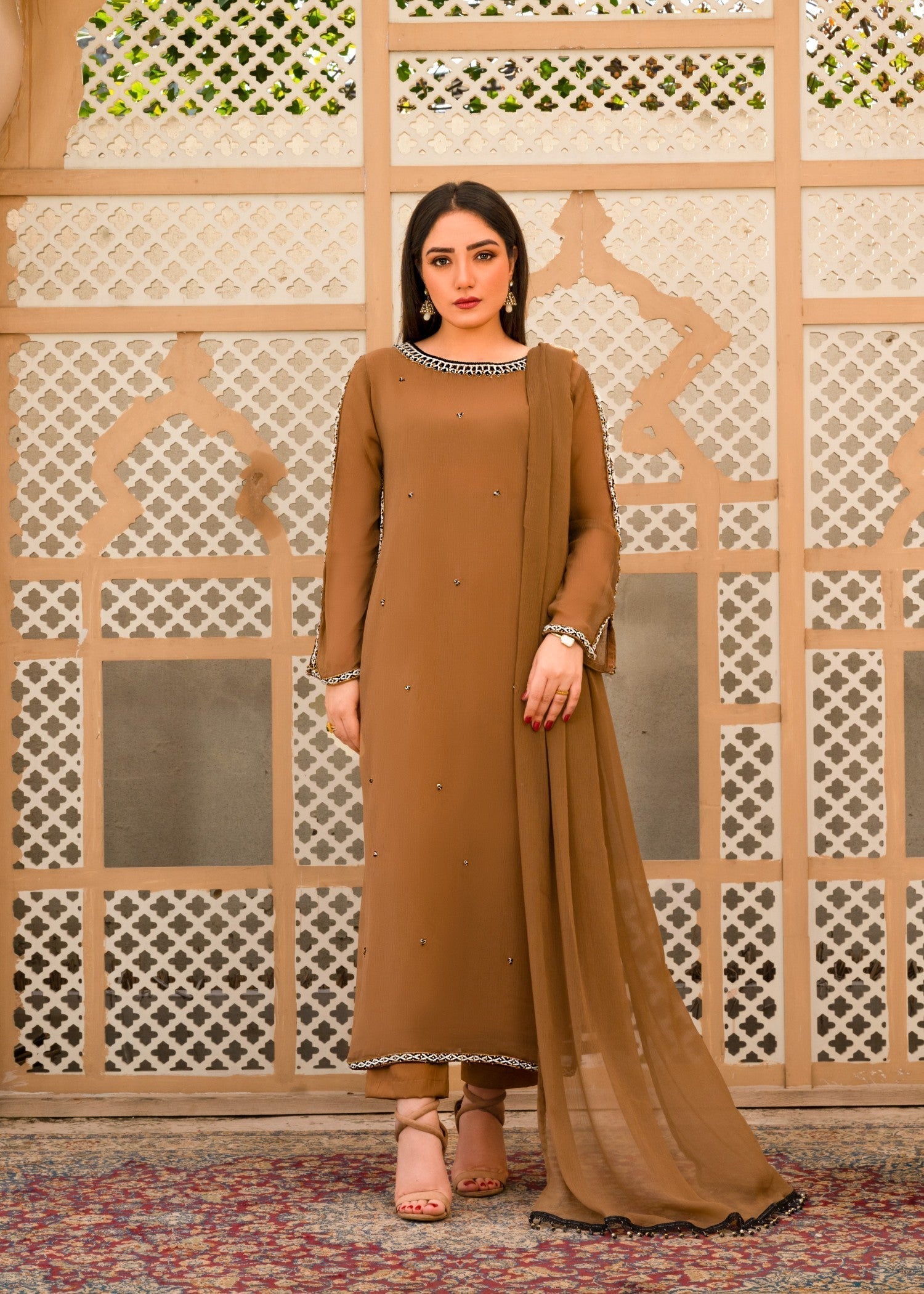 Alyssa Brown chiffon suit ALL203 Women 3pcs