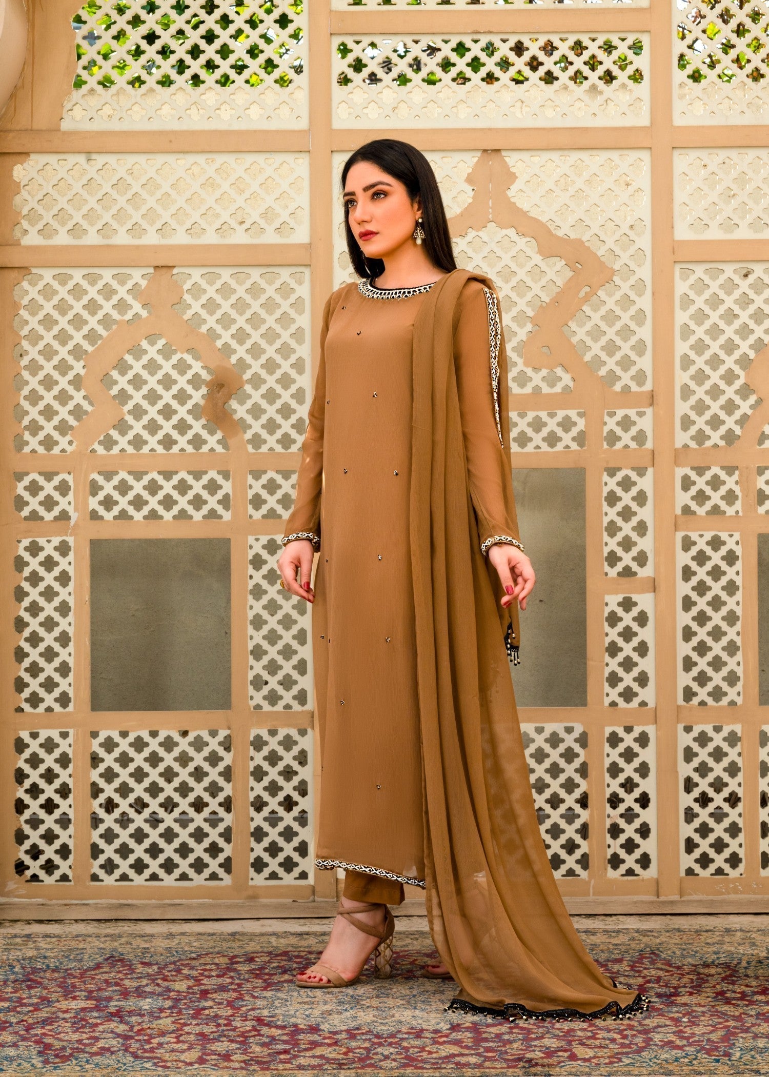 Alyssa Brown chiffon suit ALL203 Women 3pcs