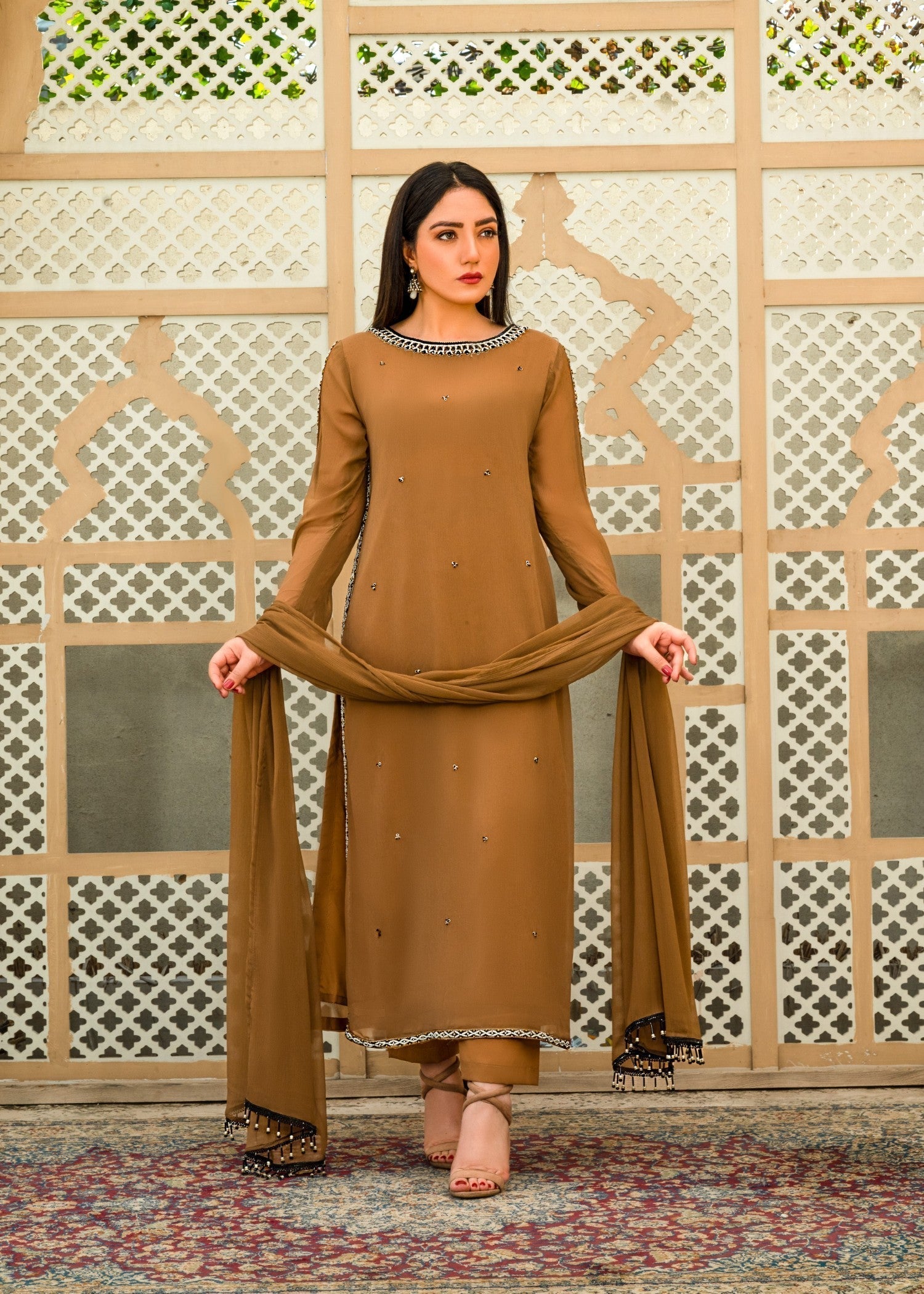 Alyssa Brown chiffon suit ALL203 Women 3pcs