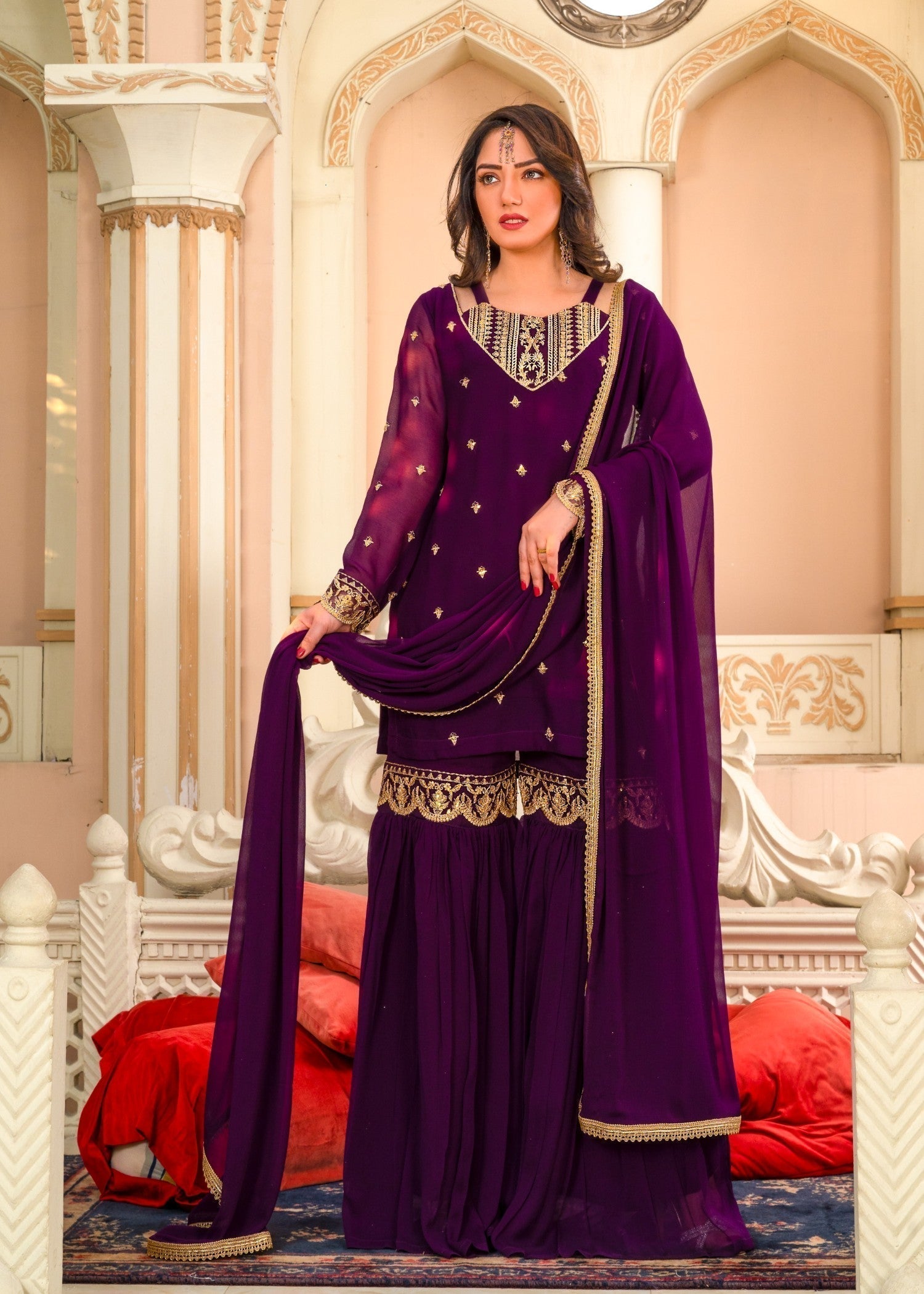 Alyssa PURPLE GHARARA SET ALL209 Women 3pcs