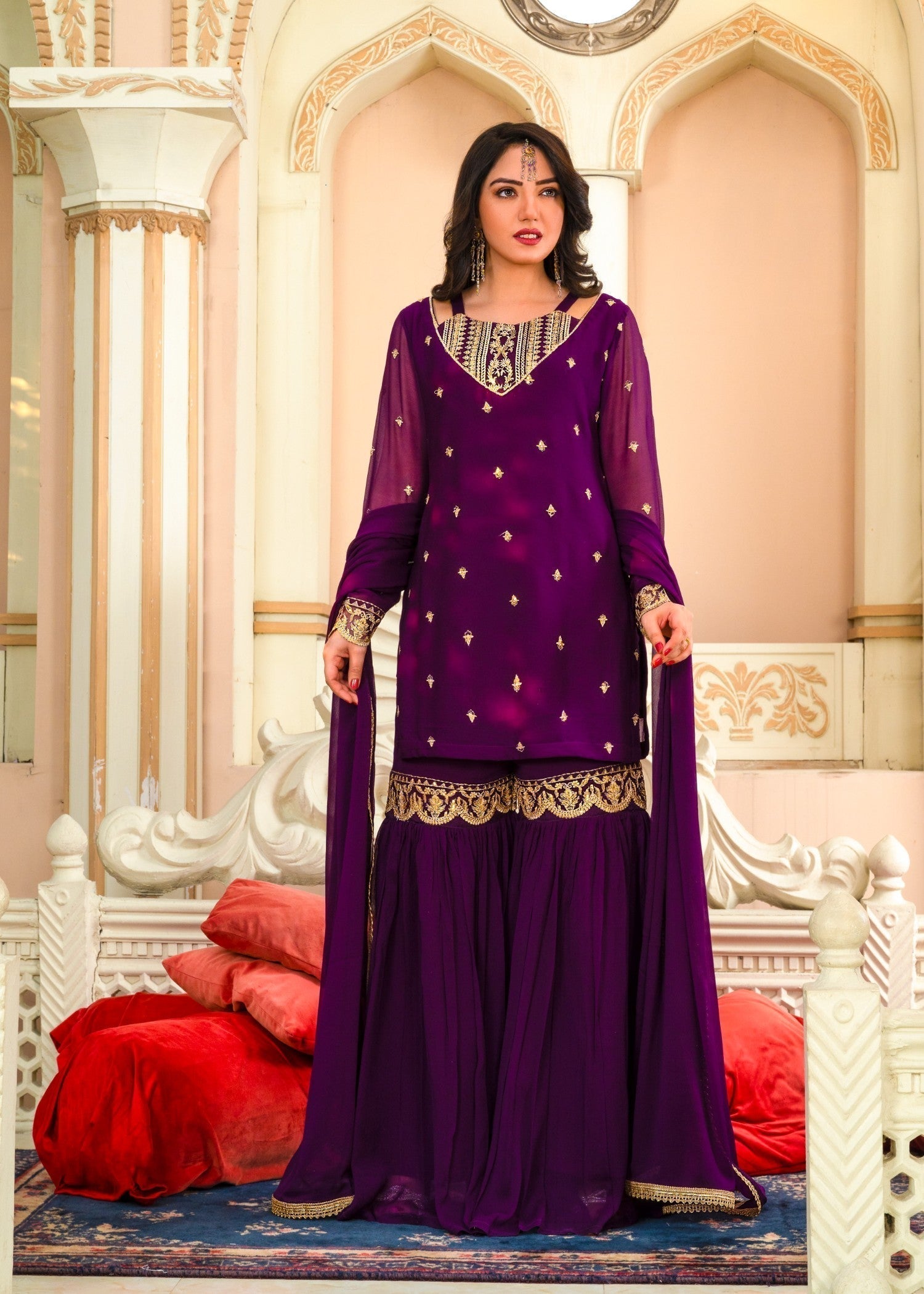 Alyssa PURPLE GHARARA SET ALL209 Women 3pcs