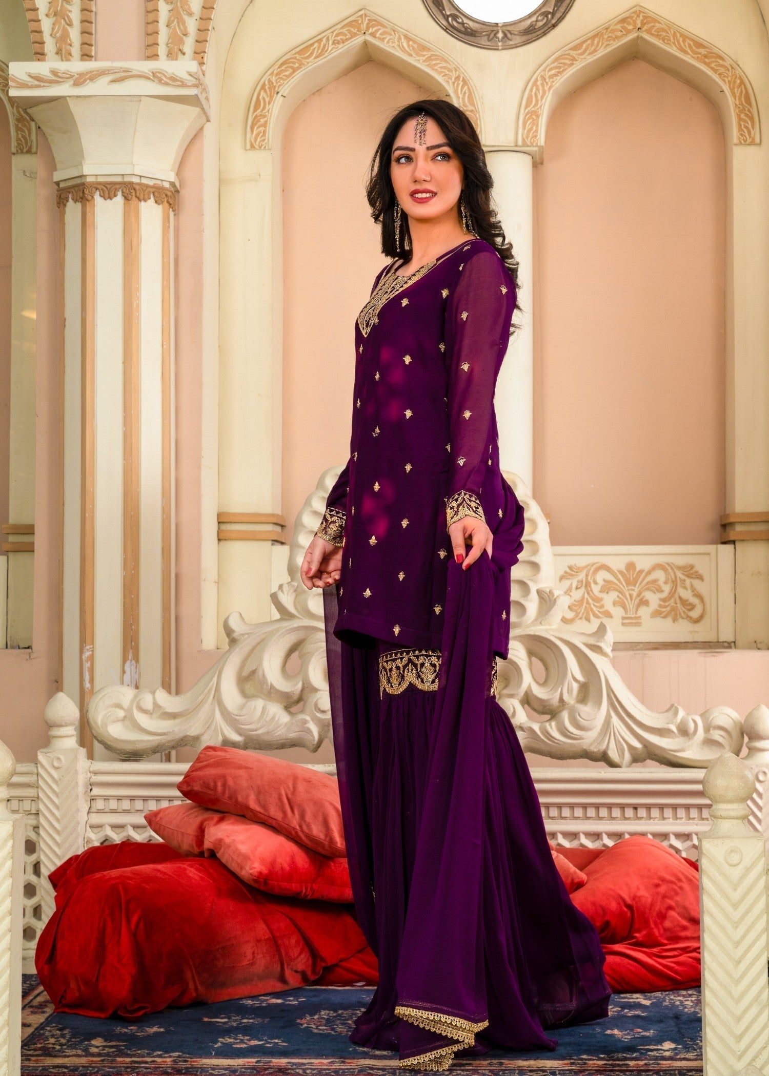 Alyssa PURPLE GHARARA SET ALL209 Women 3pcs