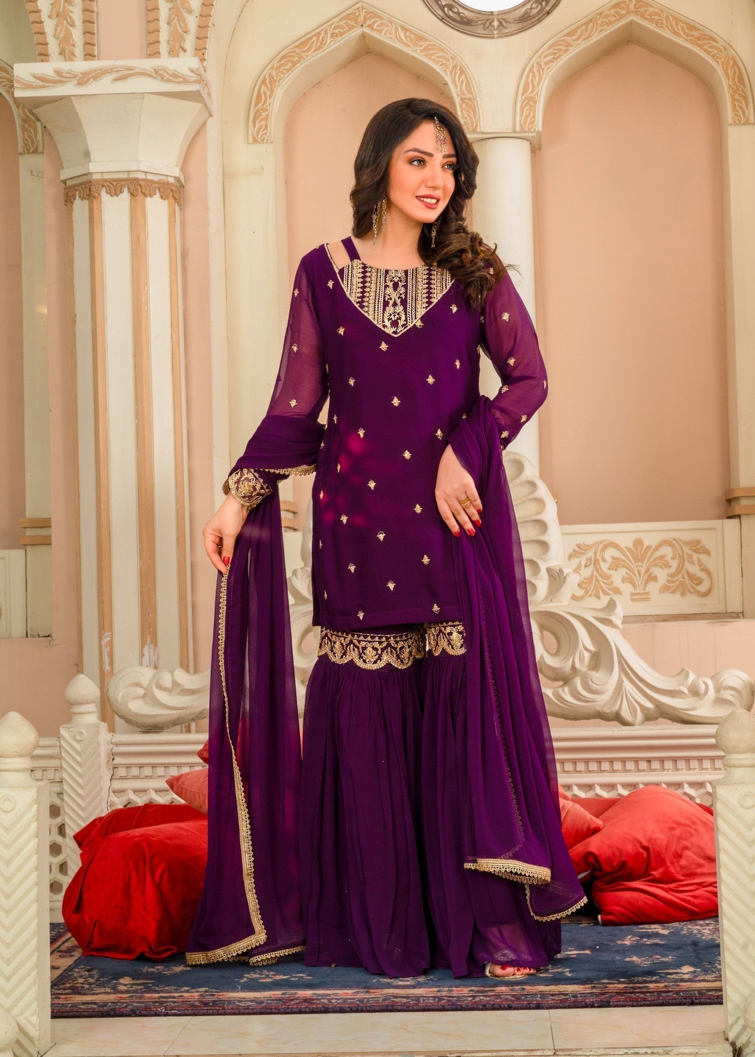 Alyssa PURPLE GHARARA SET ALL209 Women 3pcs