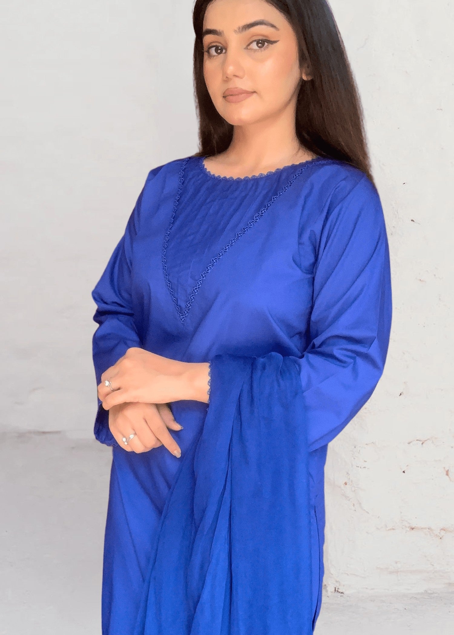 Pretbee Royal Blue Dress with Stylish Trouser Women 3pcs