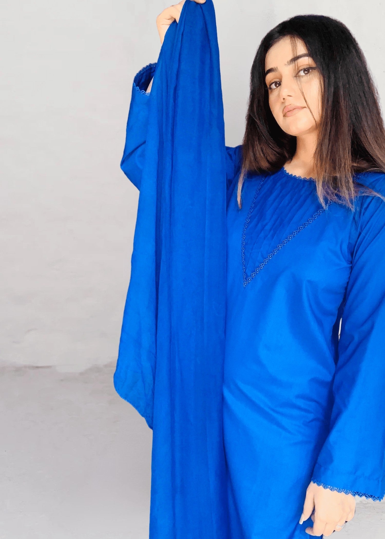 Pretbee Royal Blue Dress with Stylish Trouser Women 3pcs