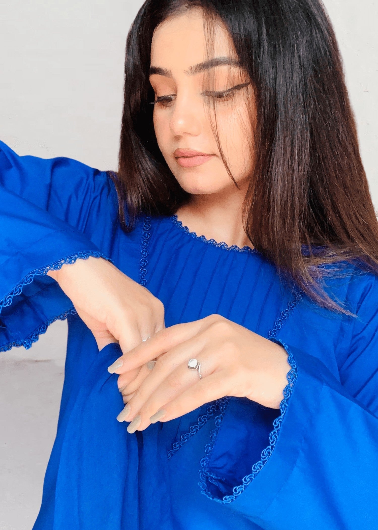 Pretbee Royal Blue Dress with Stylish Trouser Women 3pcs