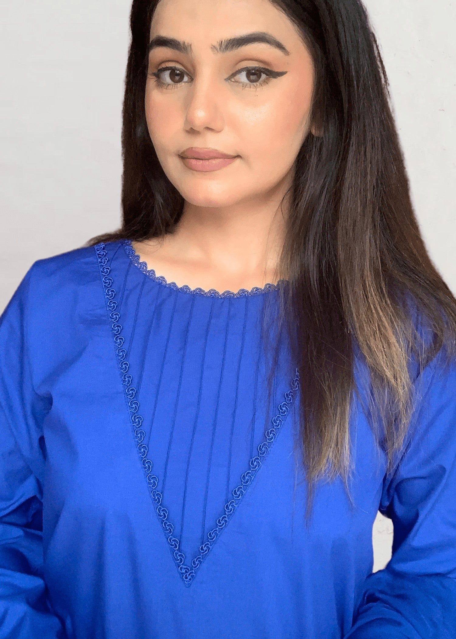 Pretbee Royal Blue Dress with Stylish Trouser Women 3pcs