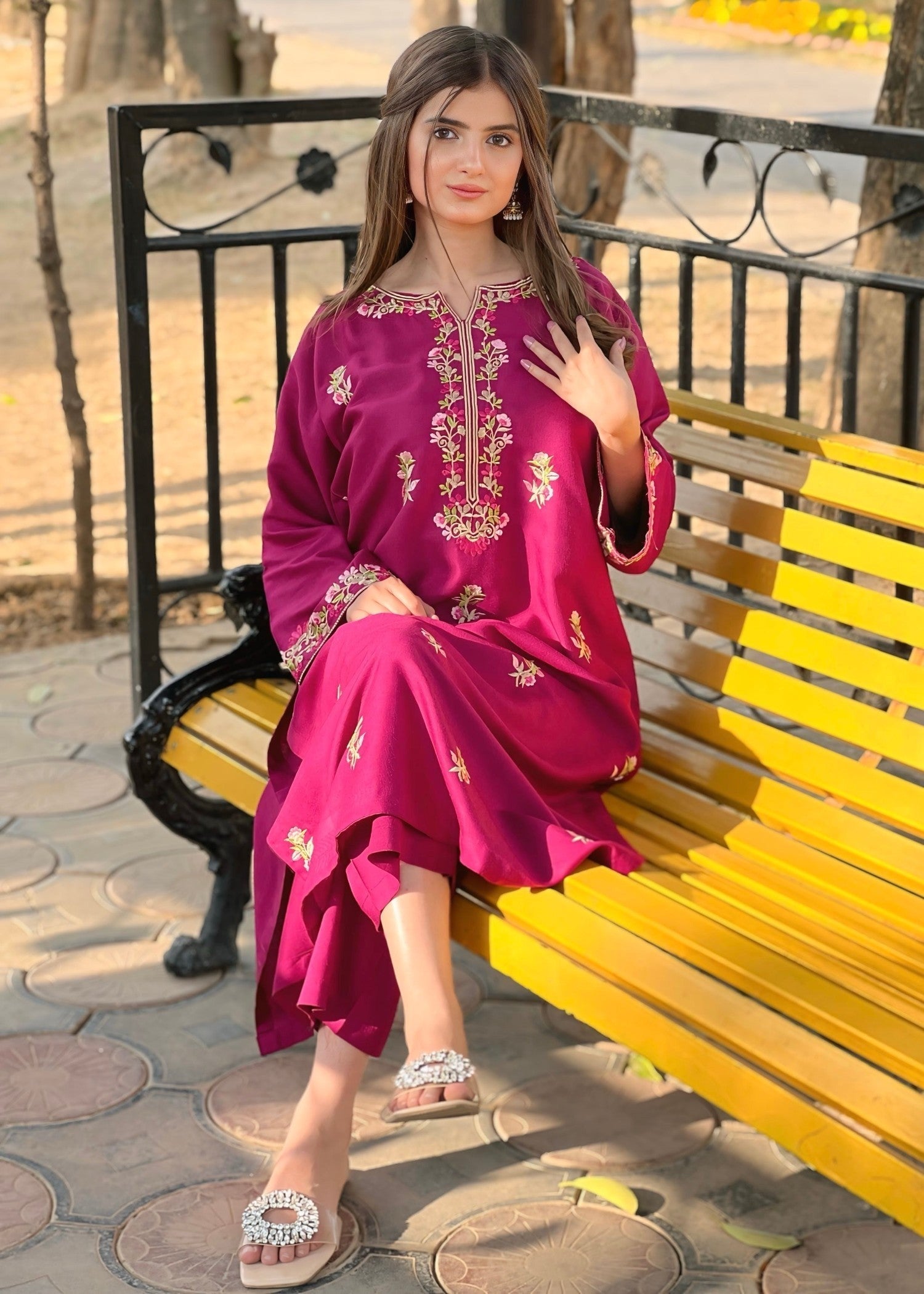 Chaudhary Arts Rosebud Embroidered plum Women 2pcs