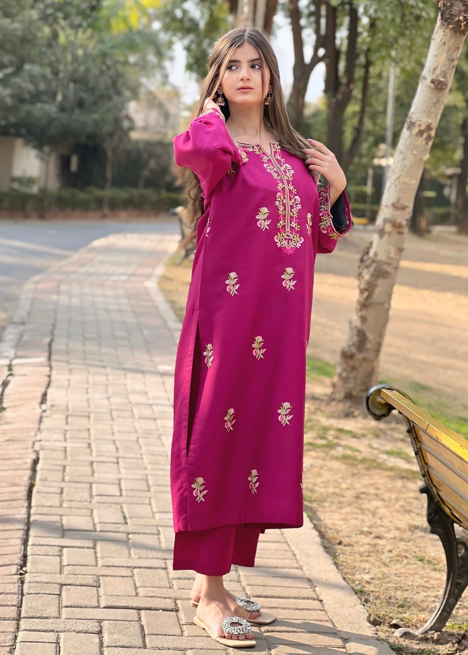 Chaudhary Arts Rosebud Embroidered plum Women 2pcs