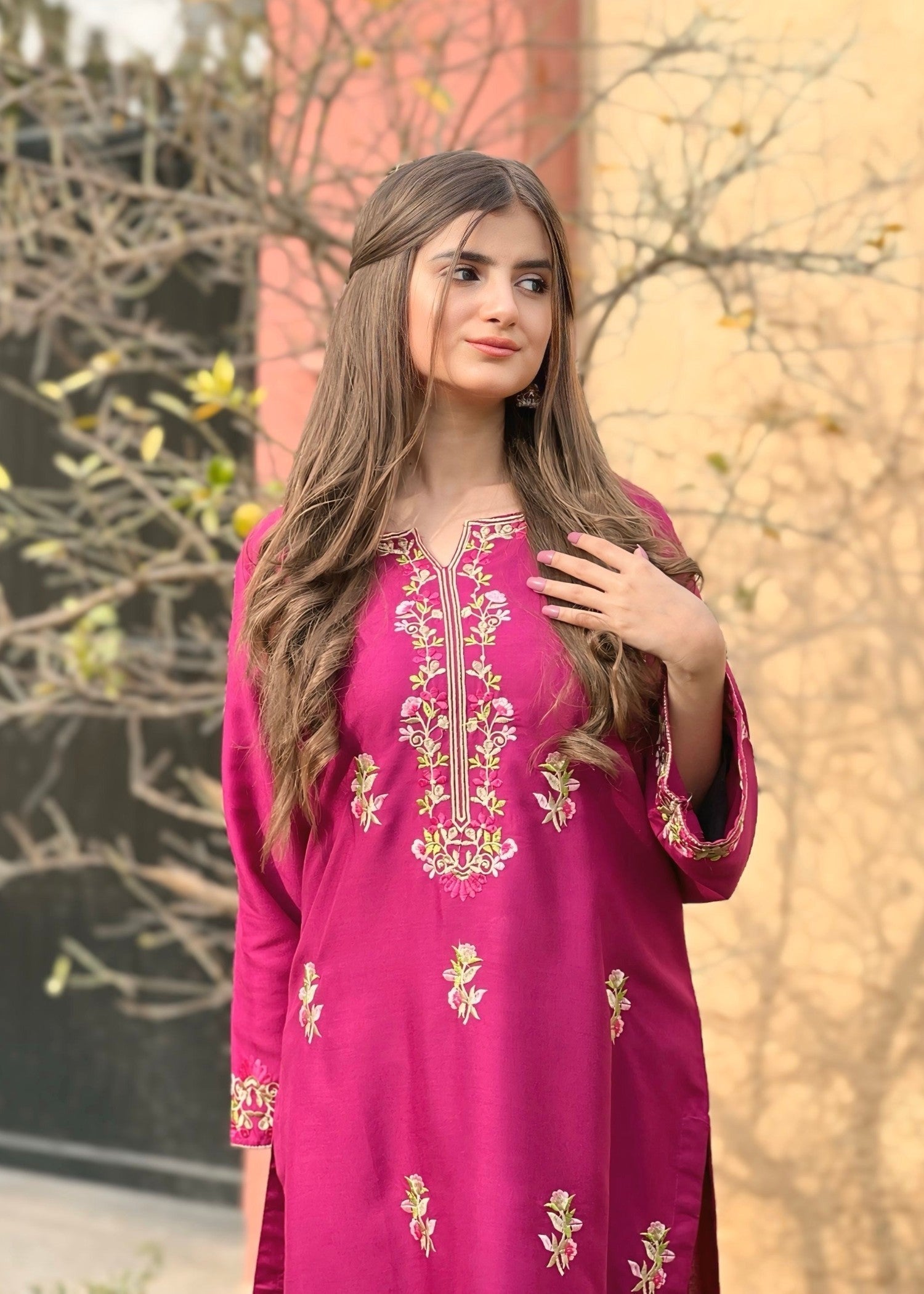 Chaudhary Arts Rosebud Embroidered plum Women 2pcs