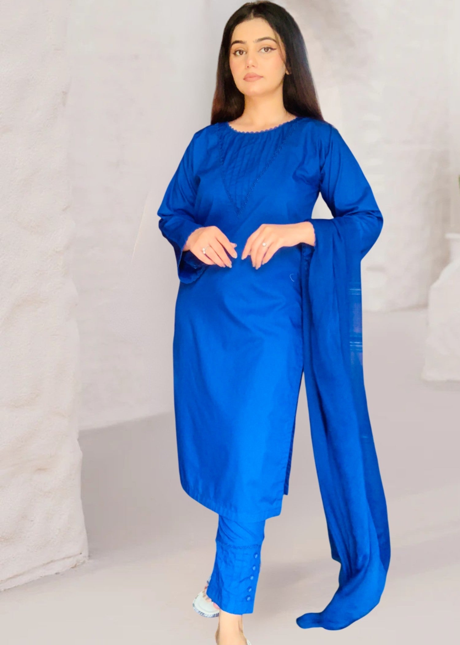 Pretbee Royal Blue Dress with Stylish Trouser Women 3pcs