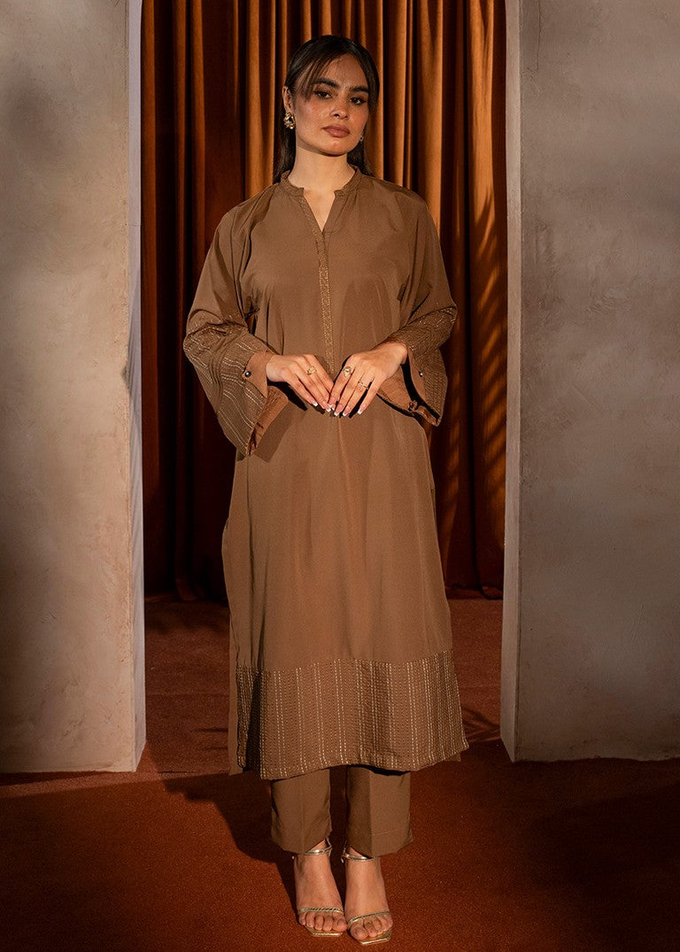 Kross Kulture Embroidered Crepe Solid Suit KE 01448 ST Women 2pcs