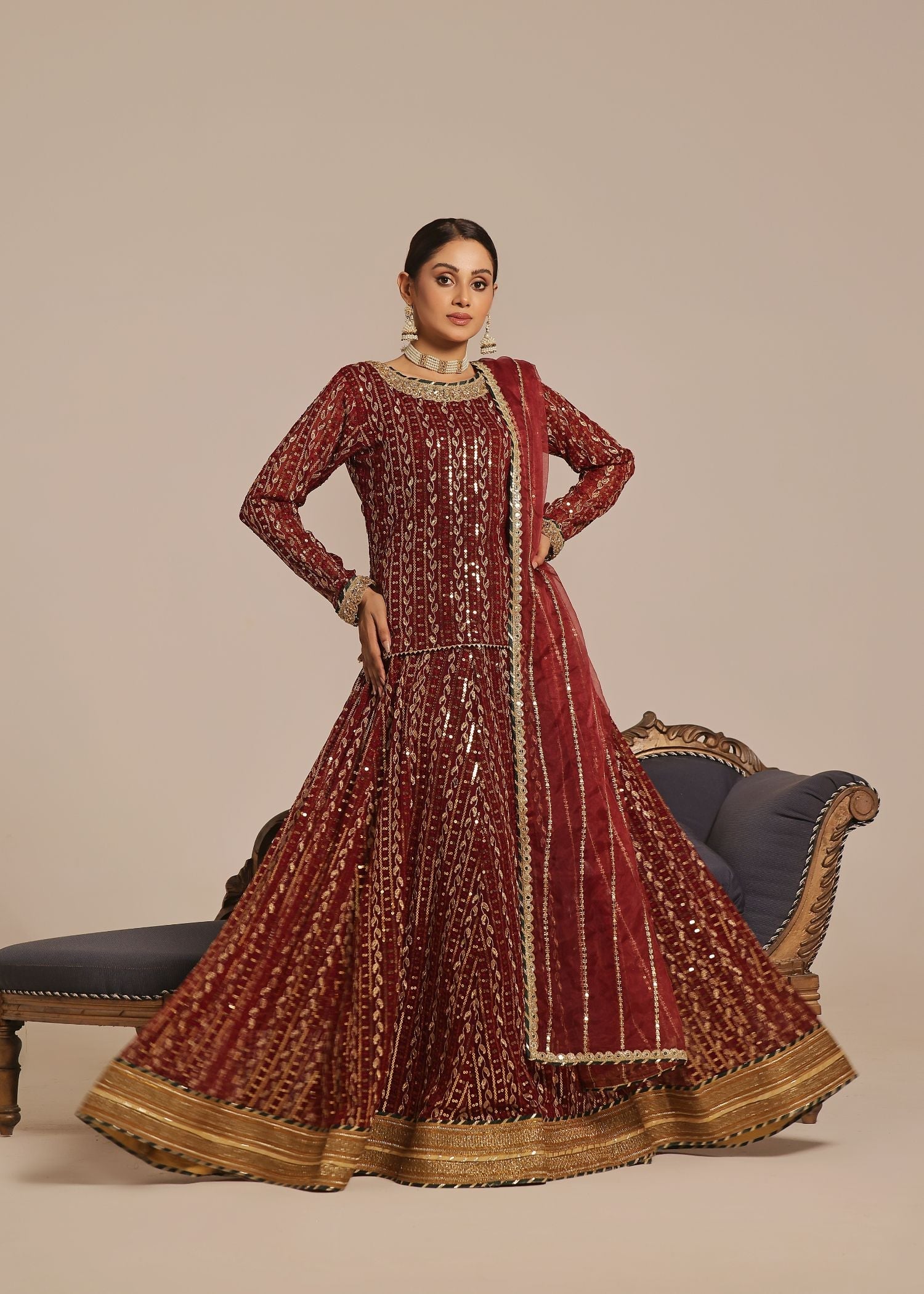 Ayesha Closet Shadmani Burgundy Women 3pcs