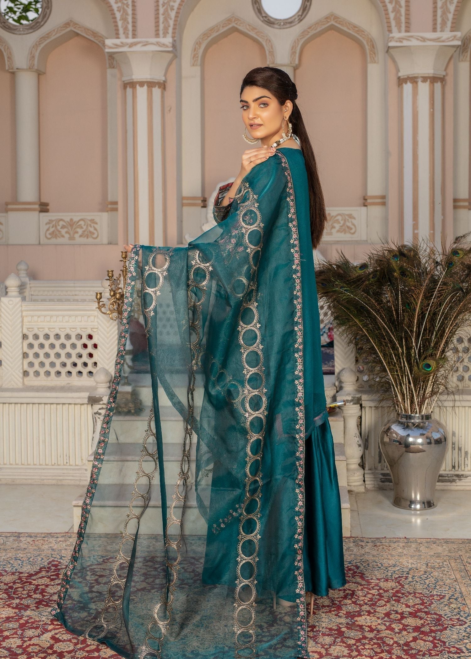 Pehnawa By Bin Akram’s GRACEFUL TEAL CHIFFON Women 3pcs