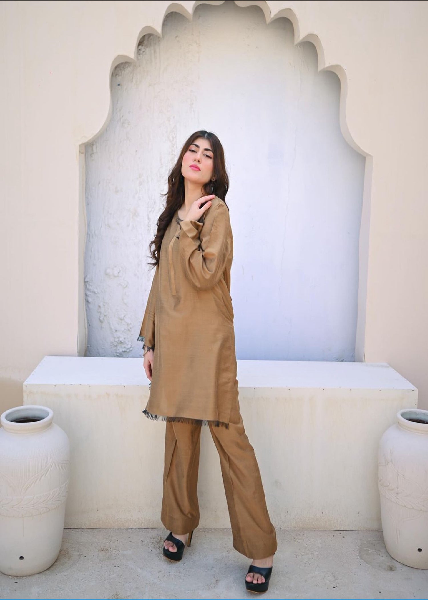 Zauk Golden Two Piece Dress Women 2pcs