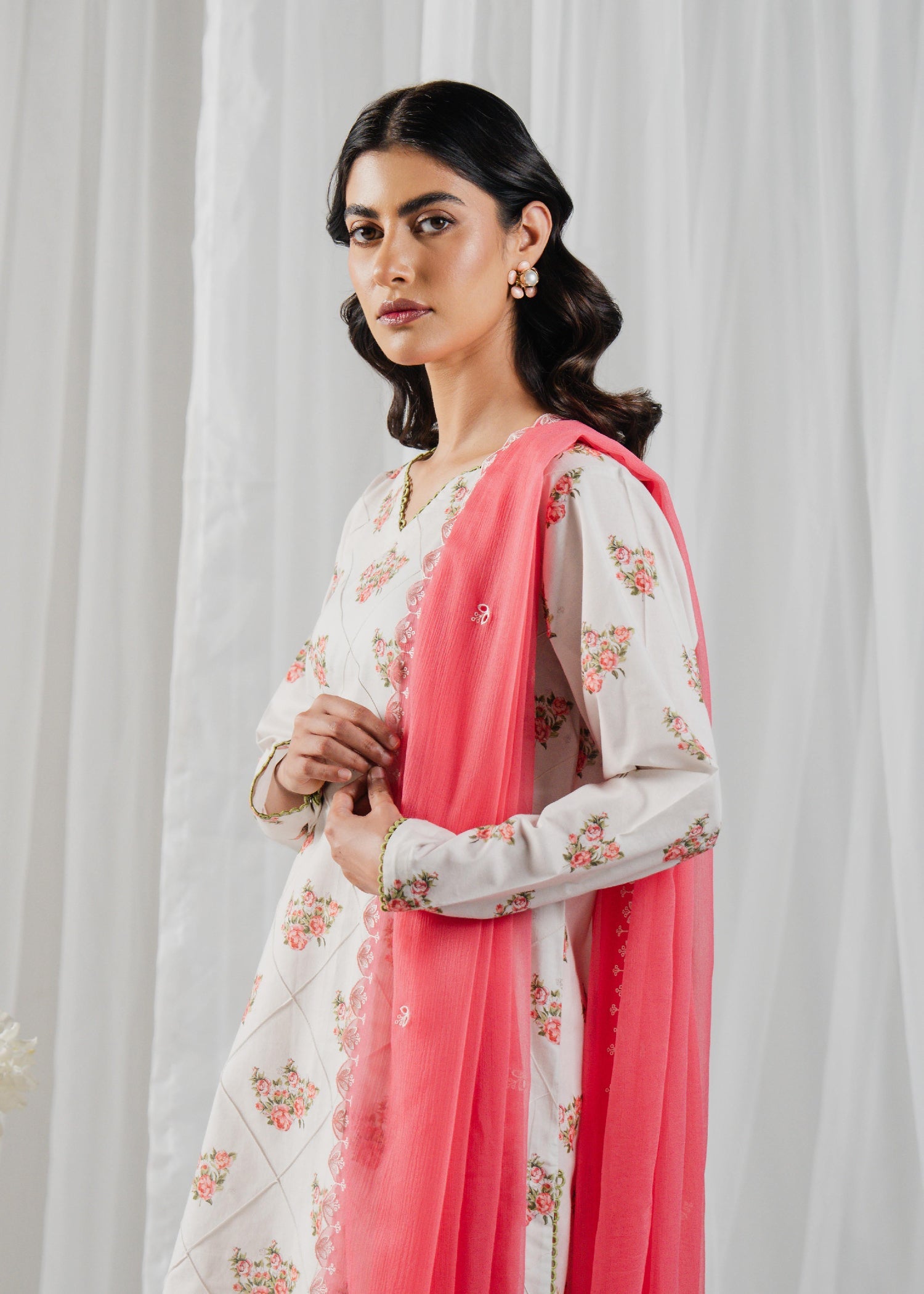 Buzzazi Off White Printed Suit Women 3pcs