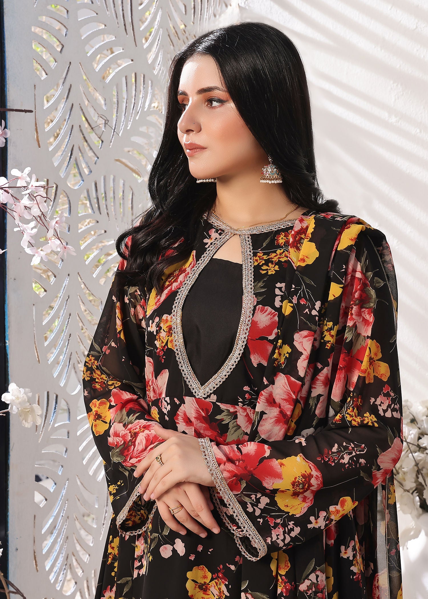 Nazmina Charcoal charm flowy dress Women 3pcs