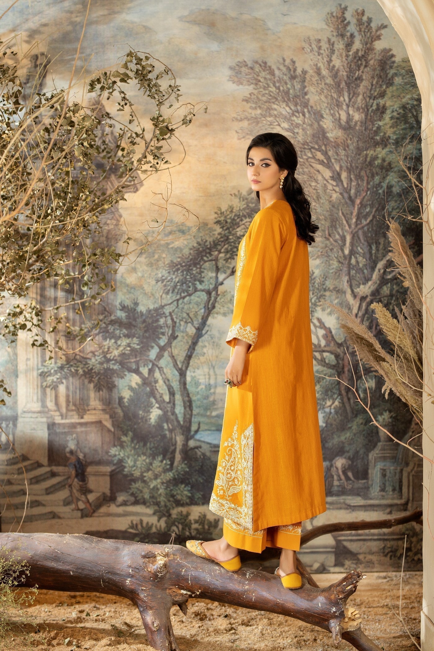 La Rosaa LW2 06 Mustard Embroidered Women 2pcs