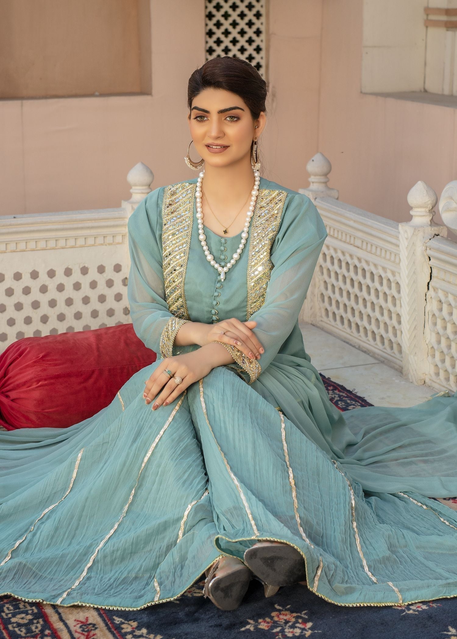 Pehnawa By Bin Akram’s AQUA LACECRUSH CHIFFON Women 3pcs