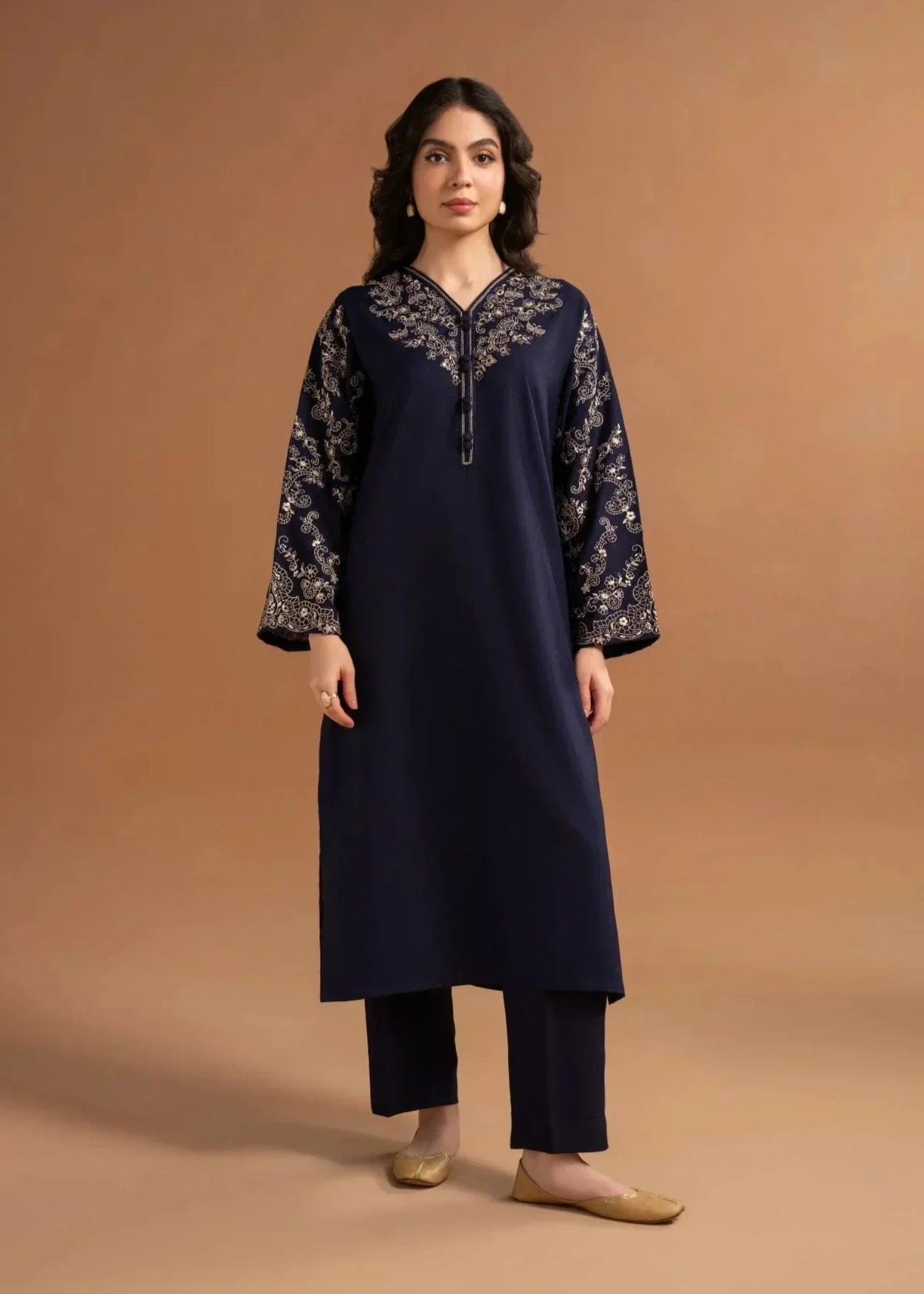 Sajfi Closet Dark Navy Embroidered Stitched Suit for Women Women 2pcs