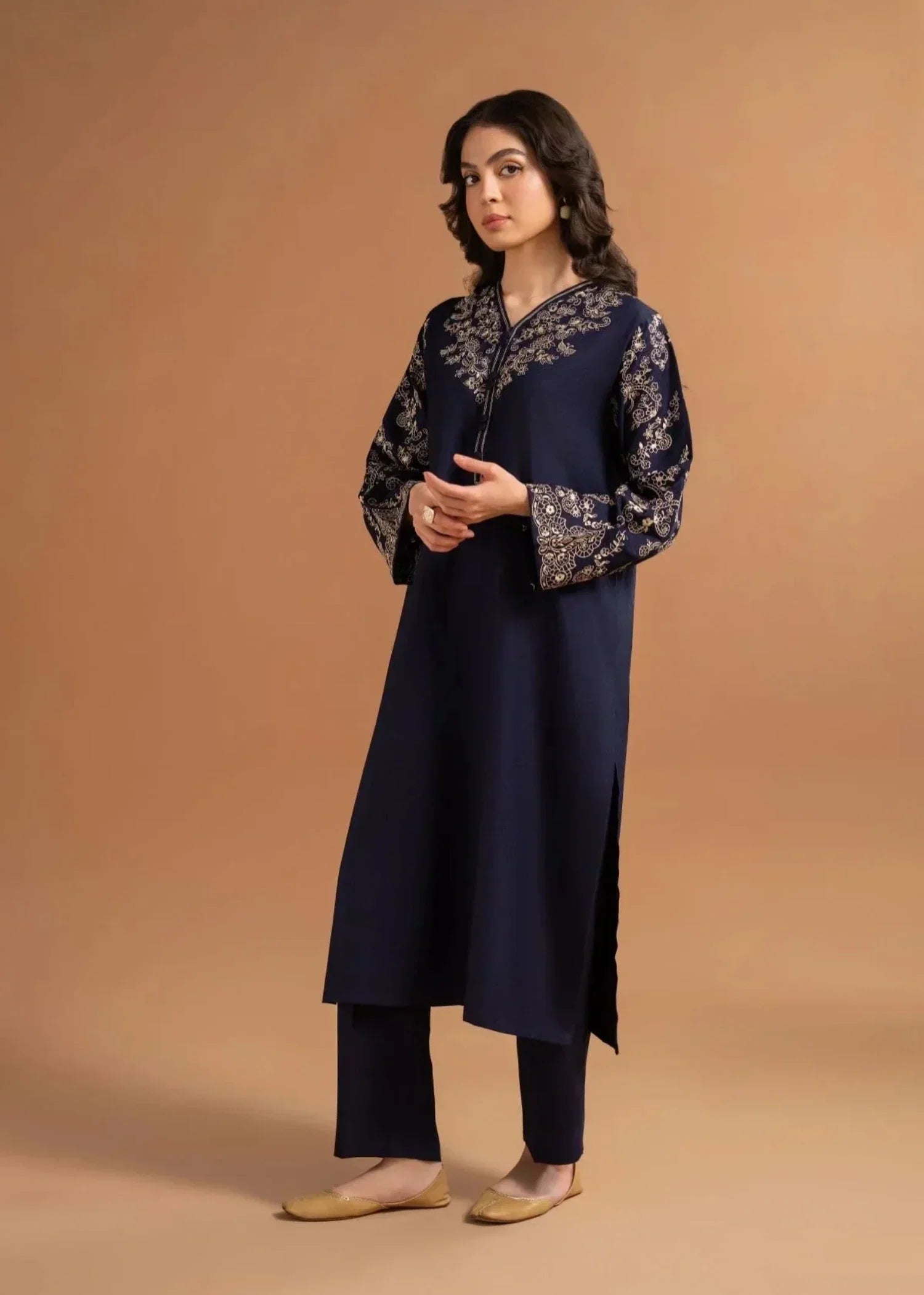 Sajfi Closet Dark Navy Embroidered Stitched Suit for Women Women 2pcs