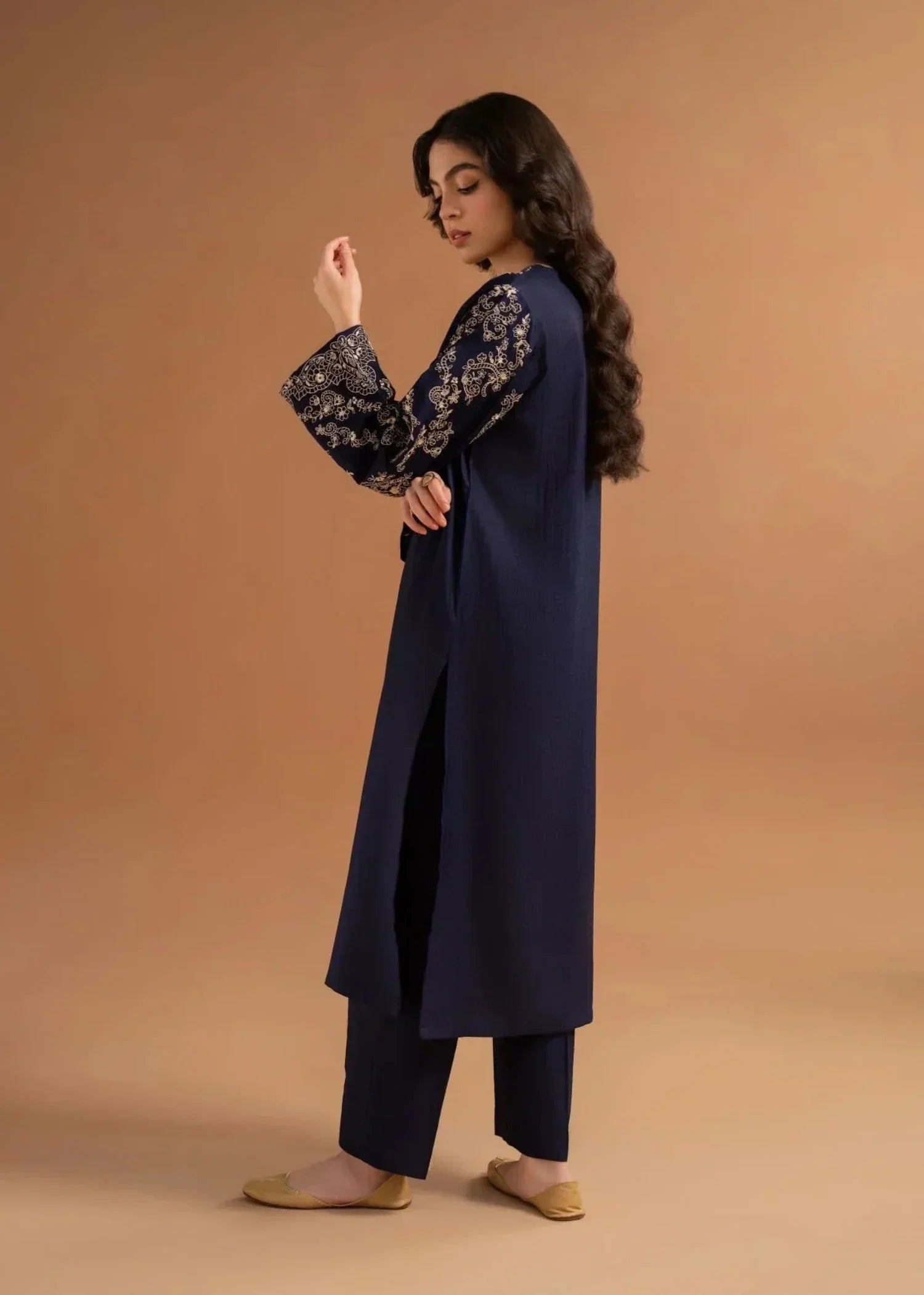 Sajfi Closet Dark Navy Embroidered Stitched Suit for Women Women 2pcs