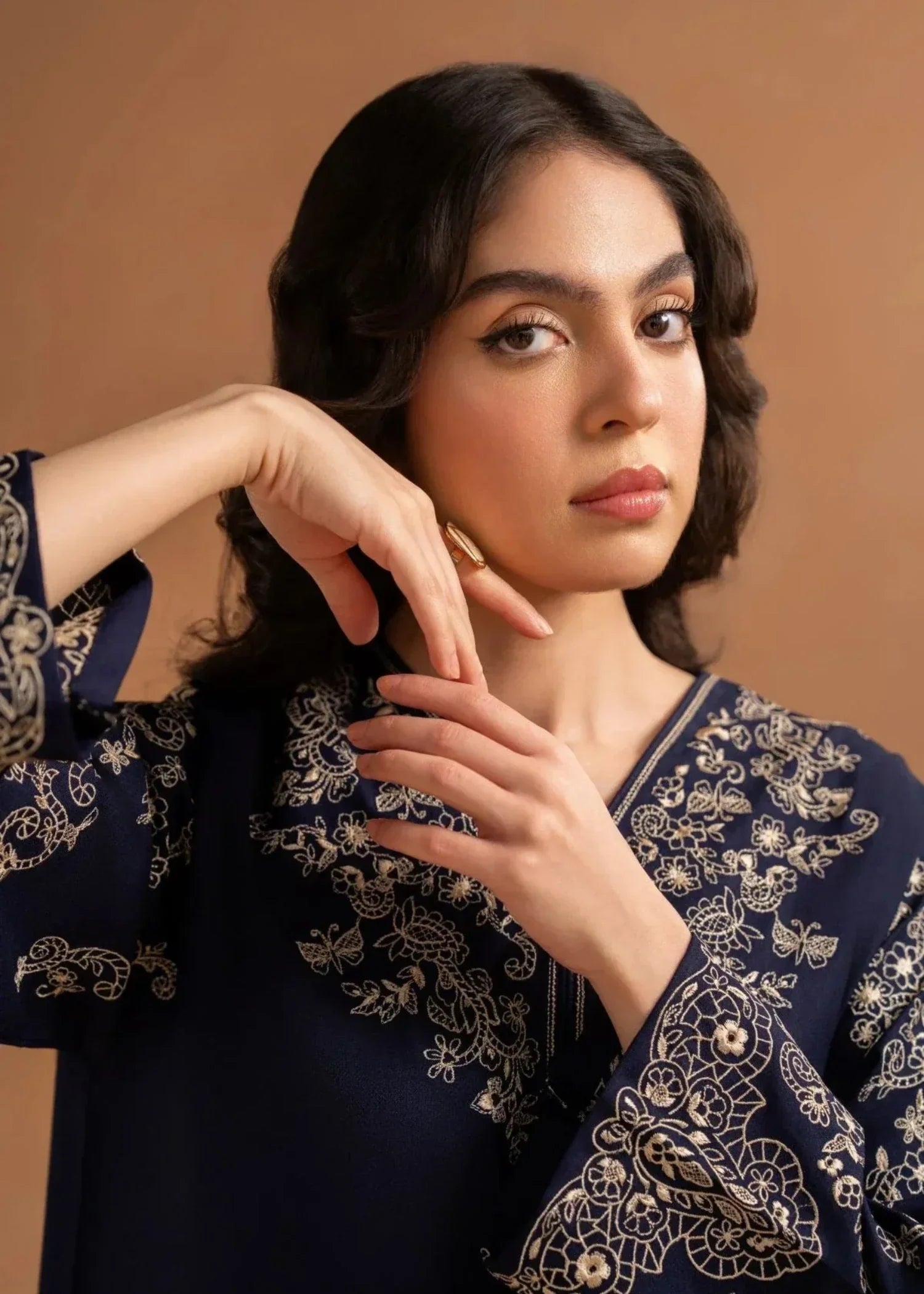 Sajfi Closet Dark Navy Embroidered Stitched Suit for Women Women 2pcs