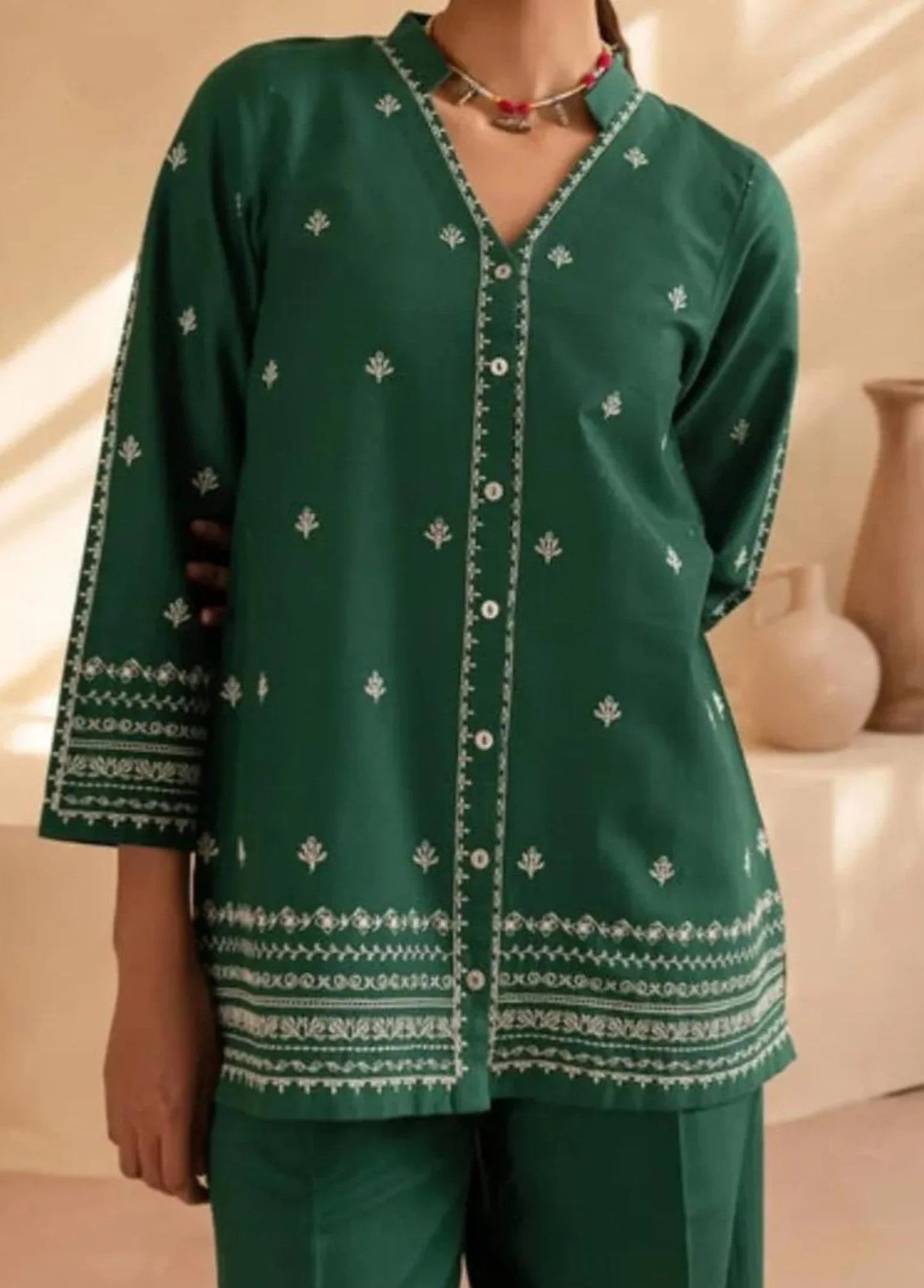 Rangeenz Cotton Embroidered 2p Green Women 2pcs