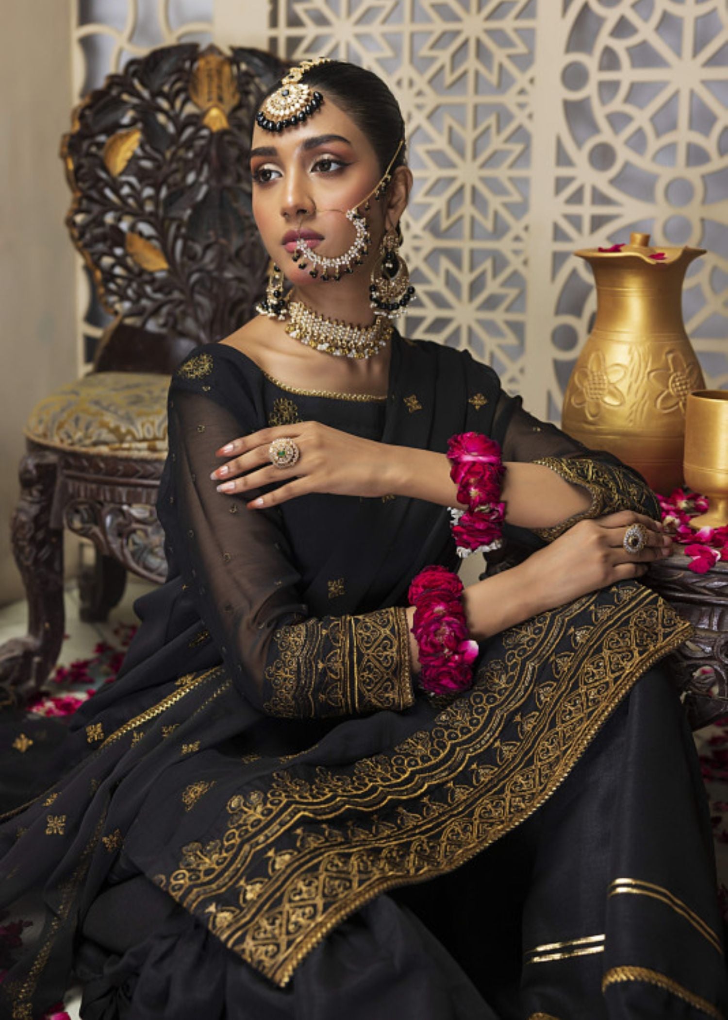 Meeraki Black Nawabi Gharara Women 3pcs