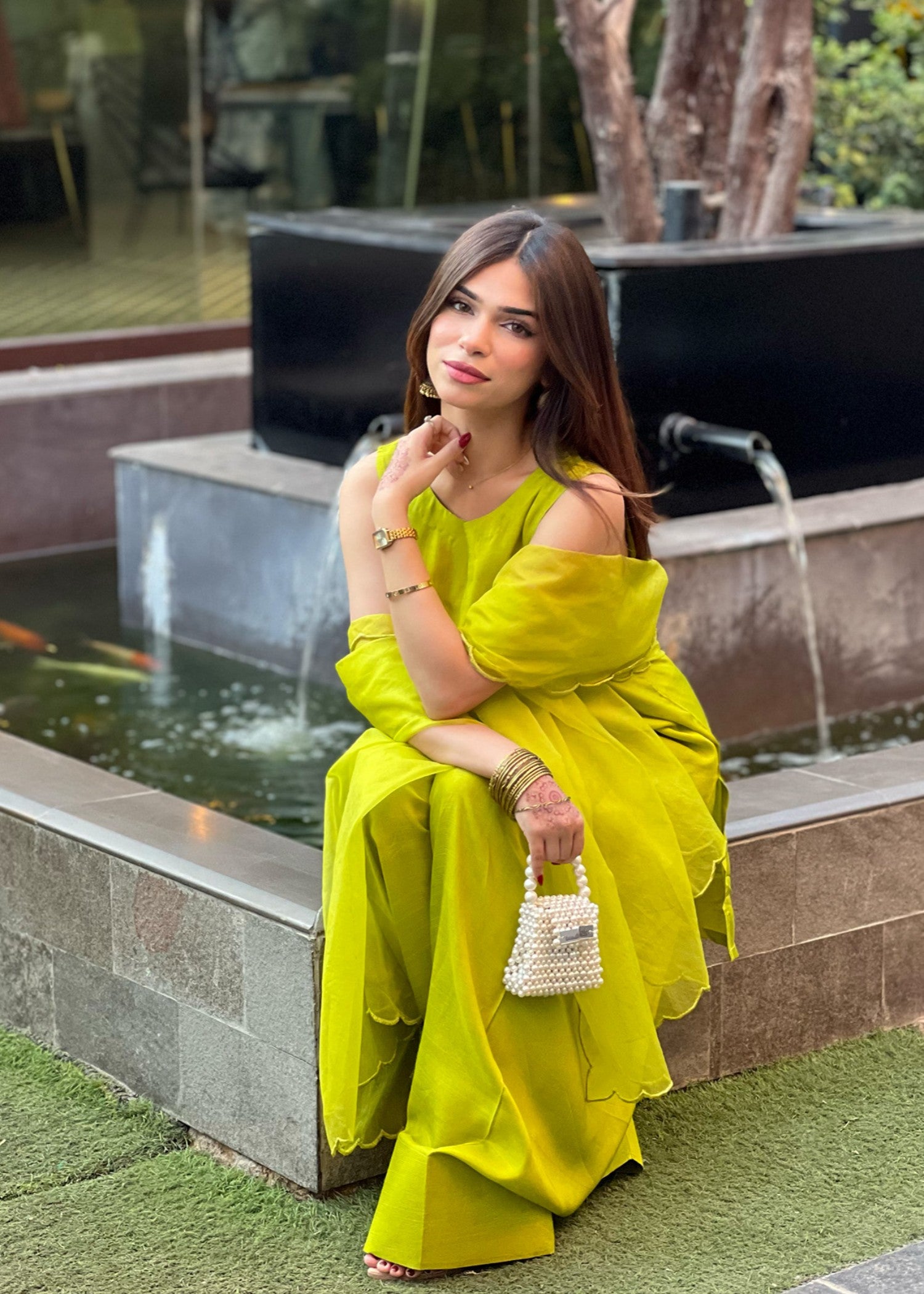 Rangeen Lime Lux With Farshi Shalwar Women 3pcs