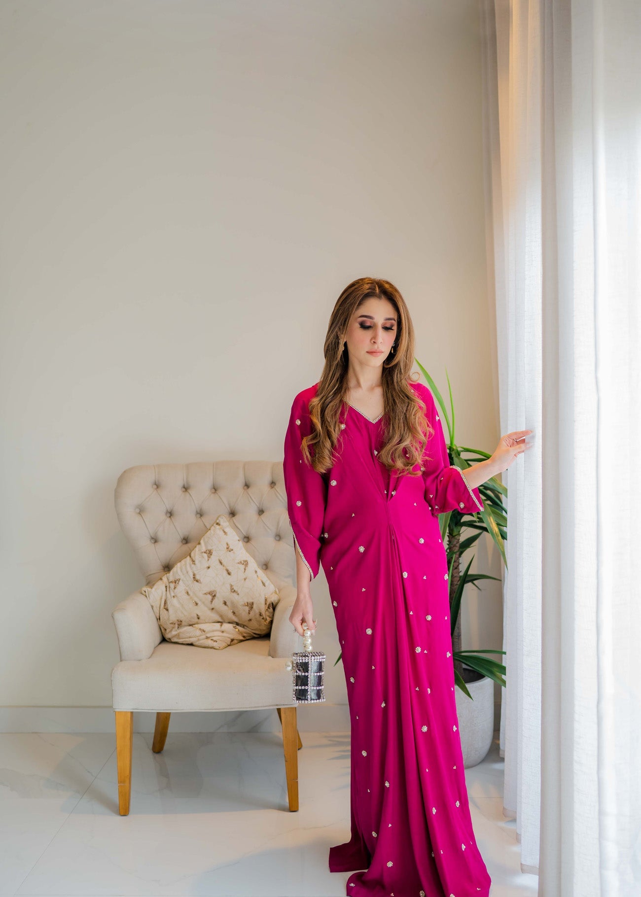 Sammy K Magenta crepe caftan Women 1pcs