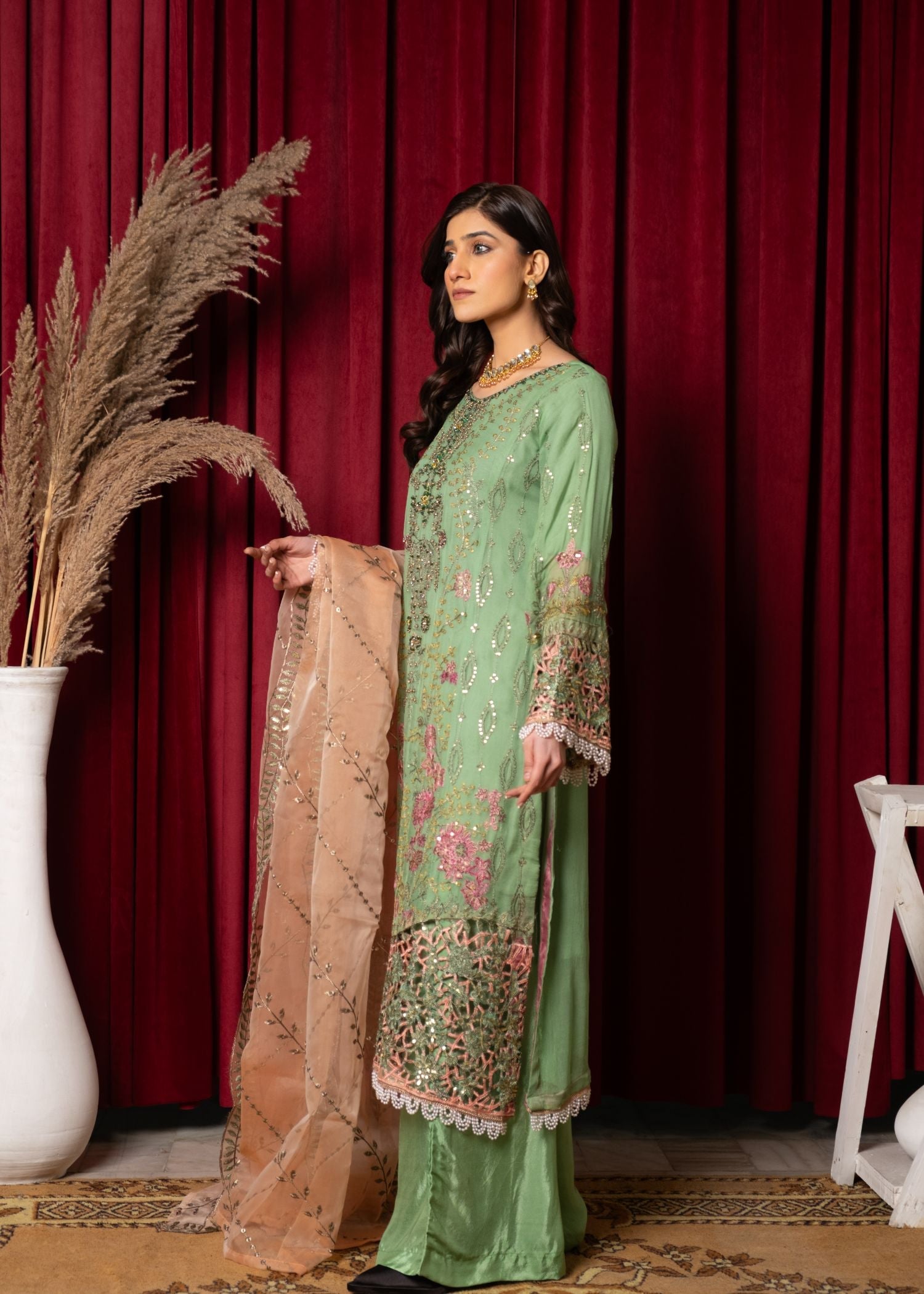 Pehnawa By Bin Akram’s LUXE PISTACHIO DELIGHT CHIFFON Women 3pcs