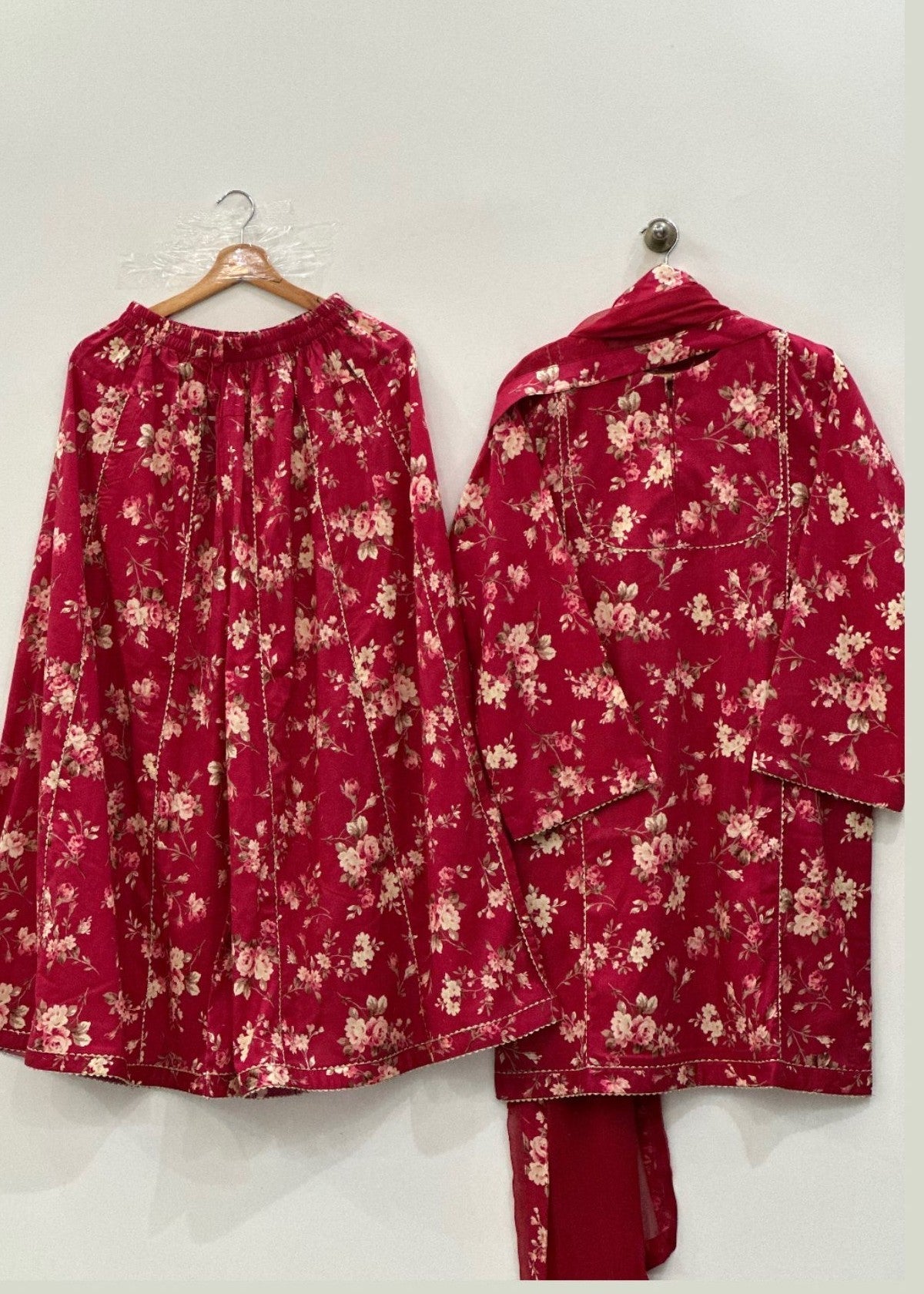 Ayesha B mehroon lawn suit flapper style (sabeen) Women 3pcs