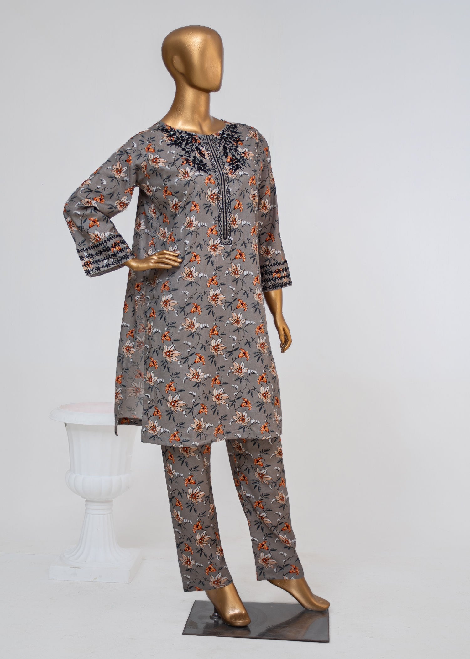 Aks Floral Grey Women 2pcs