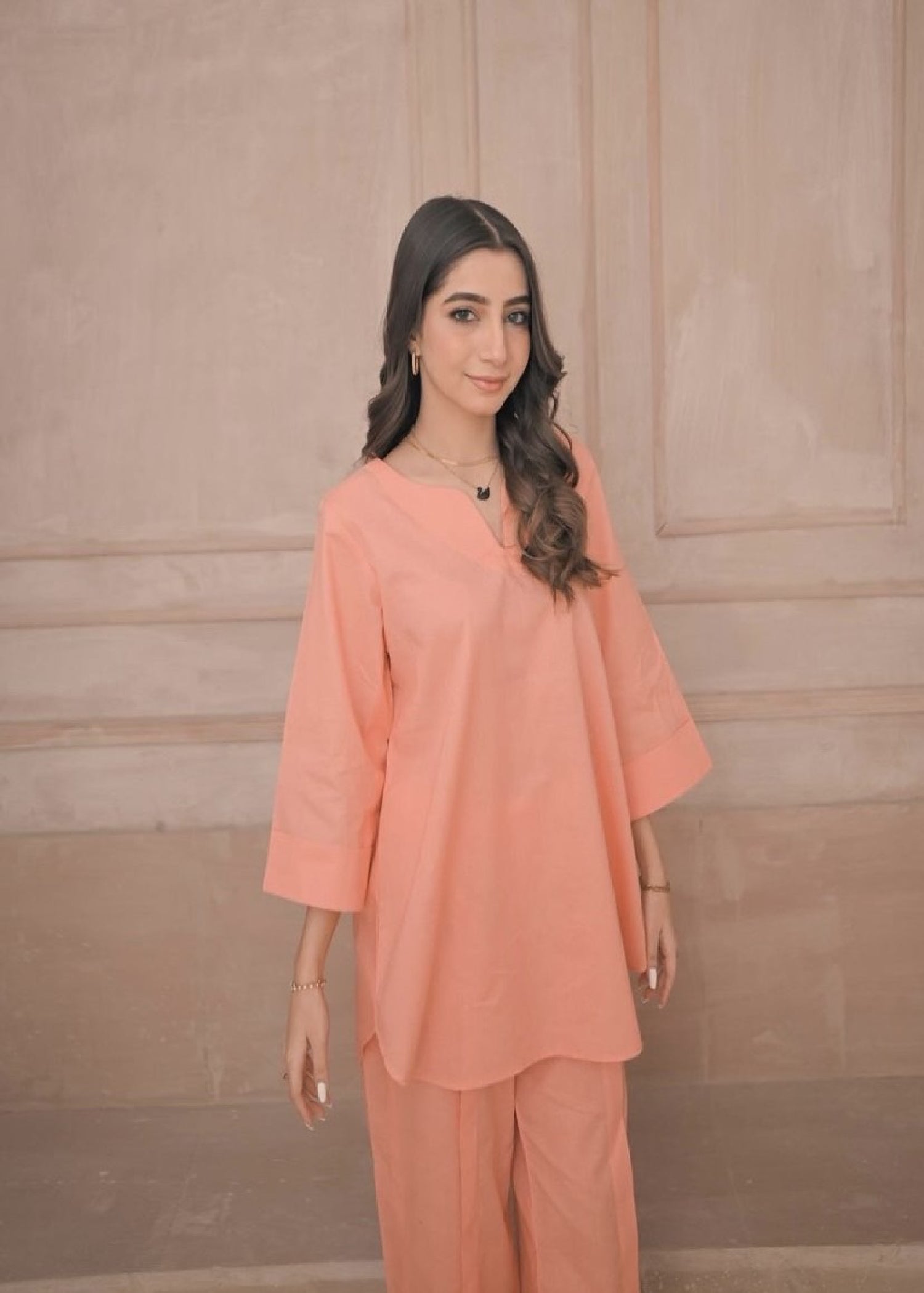 Zauk Peach Two Piece Dress Women 2pcs