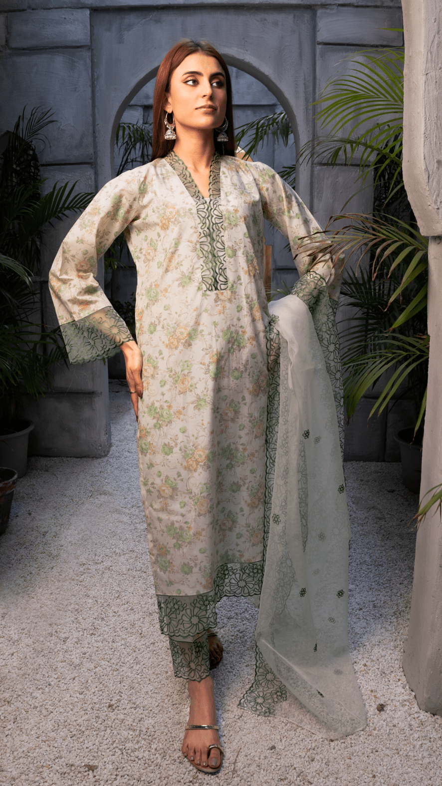 Naaz Couture Green Printed Raw Silk Suit Women 3pcs