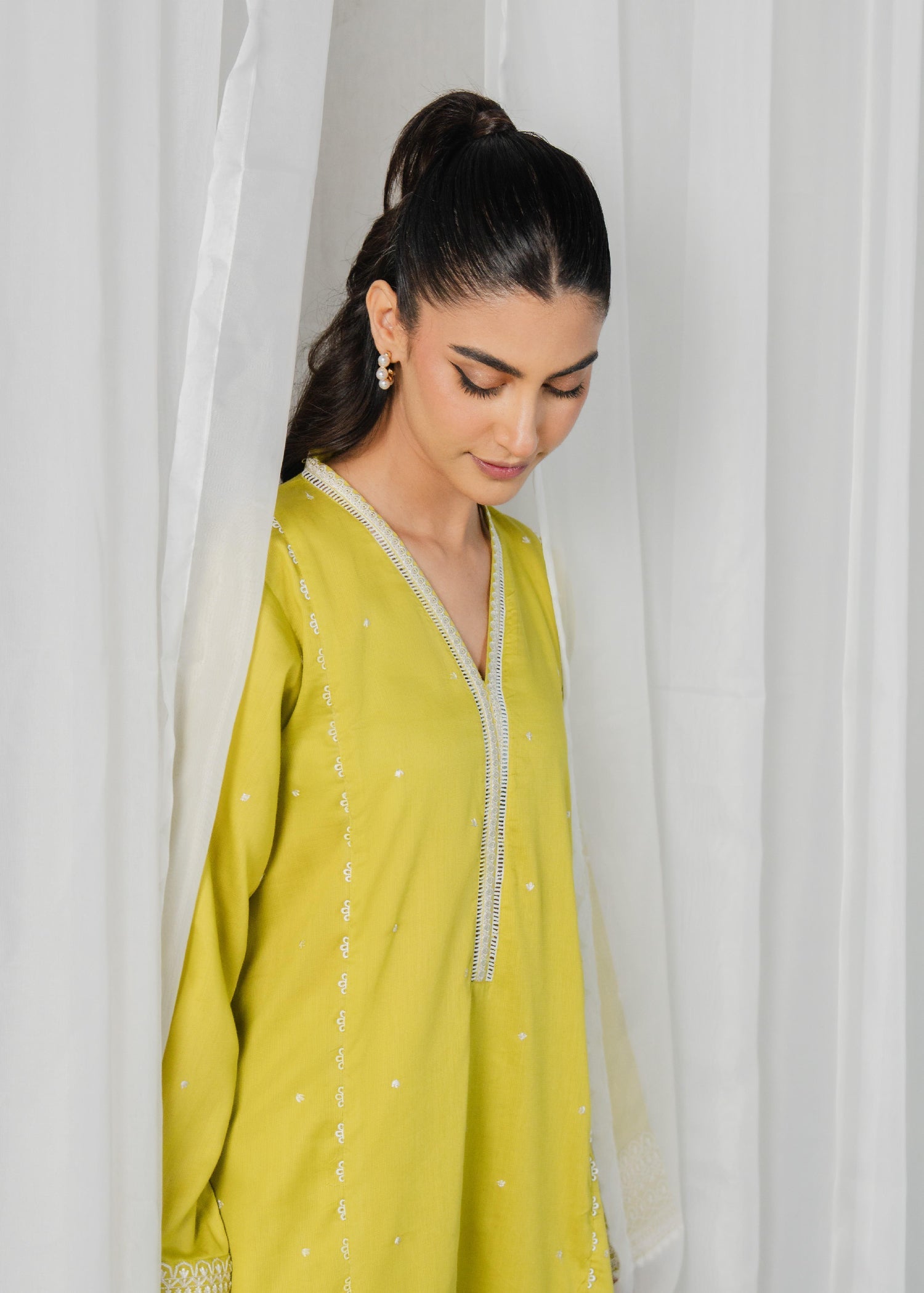Buzzazi Embroidered Lime Suit Women 2pcs