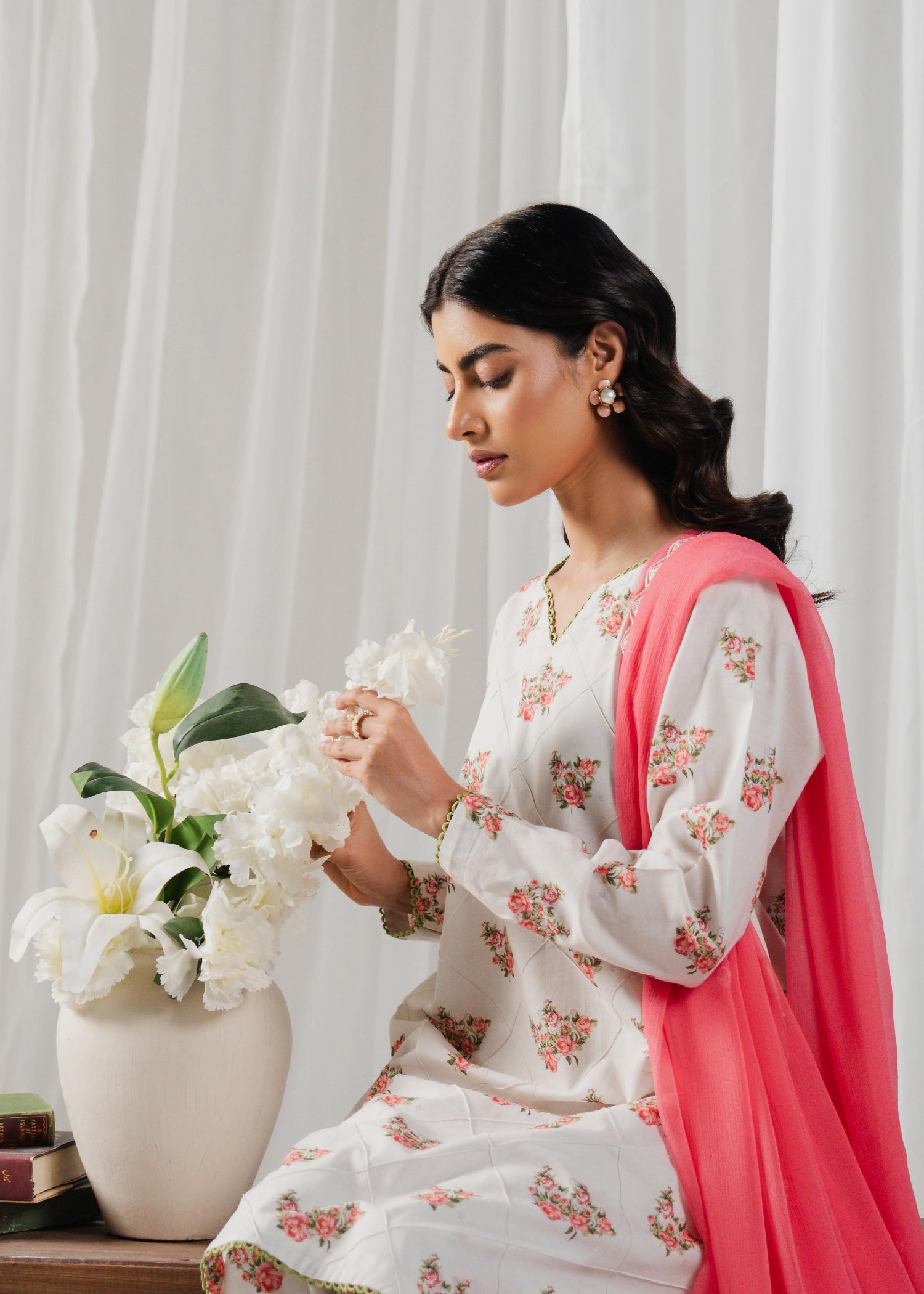 Buzzazi Off White Printed Suit Women 3pcs