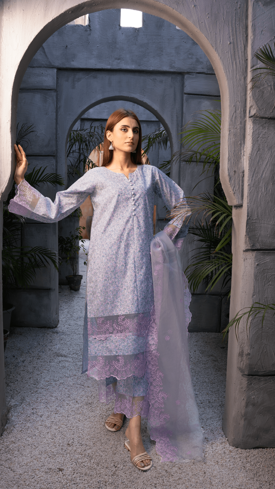 Naaz Couture Lilac Printed Raw Silk Suit Women 3pcs