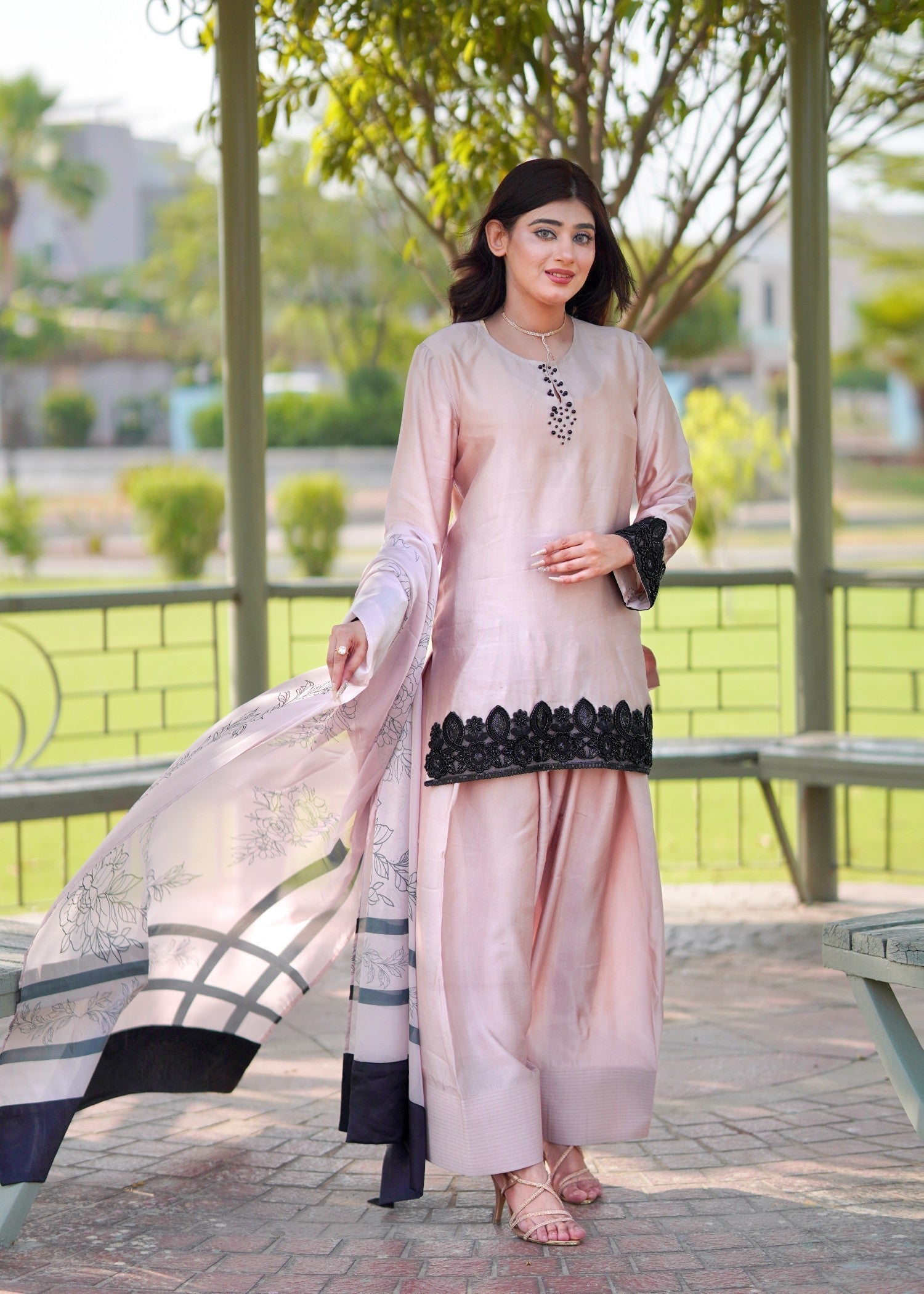 Stitch Vibes Rosee Pure Silk Farshi Shalwar Women 3pcs