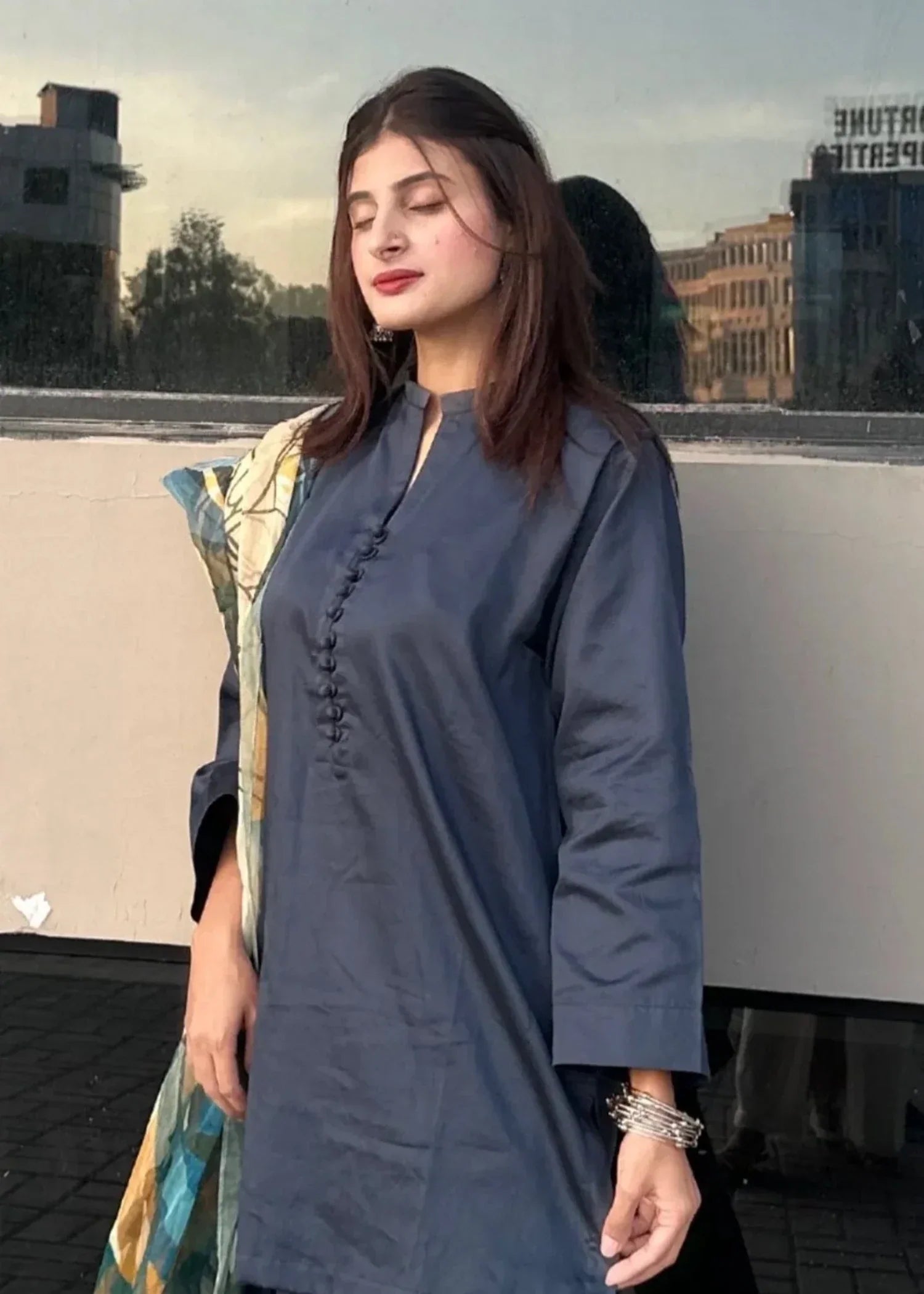 Urban Cut Cotton Satin Co Ord Set with Farshi Shalwar Women 2pcs